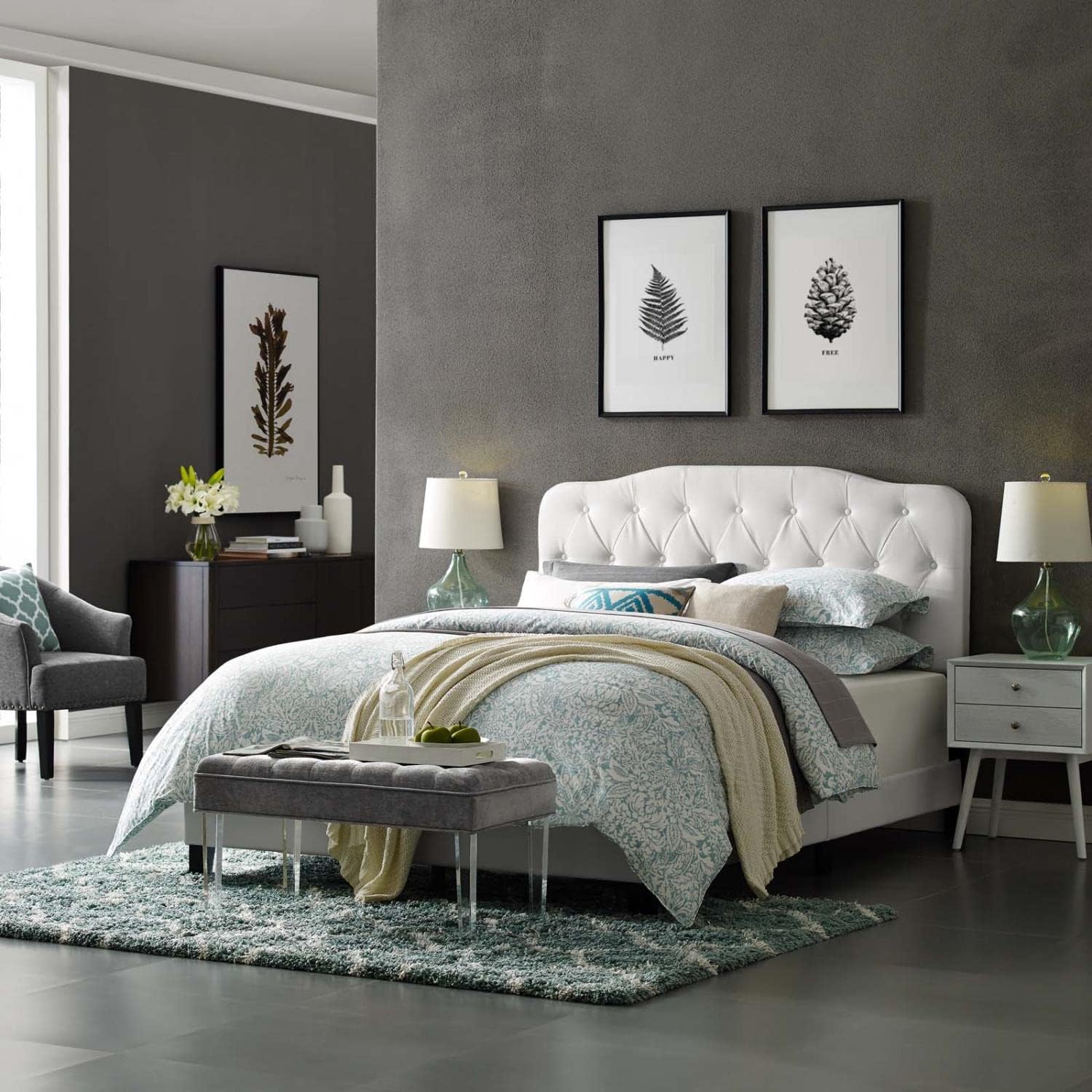 Modern Style Twin Faux Leather Bed in White Finish Sleek Design Bedroom Furniture