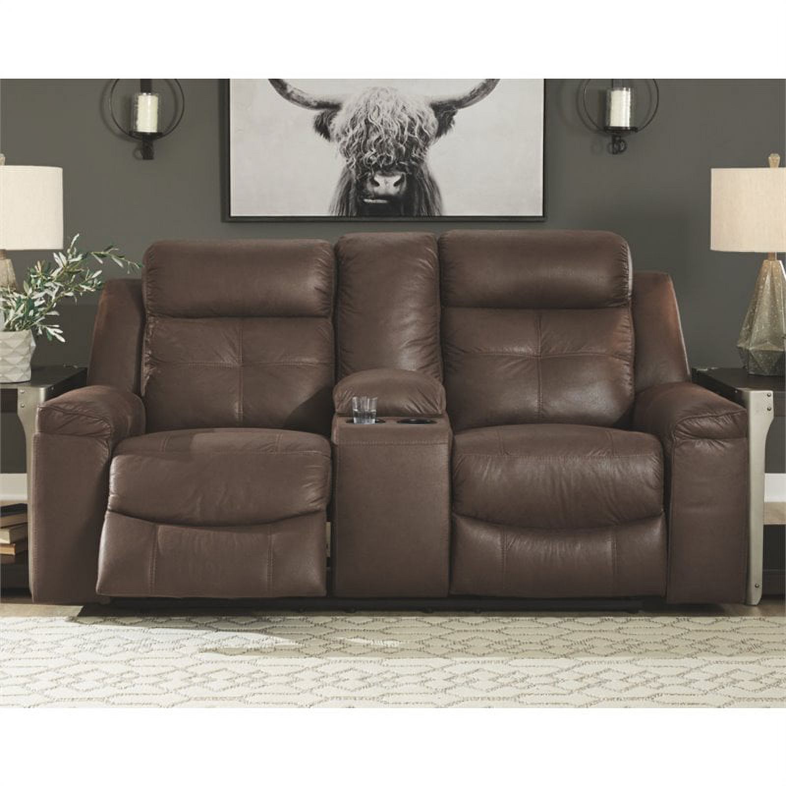 Bowery Hill Reclining Loveseat with Console in Coffee