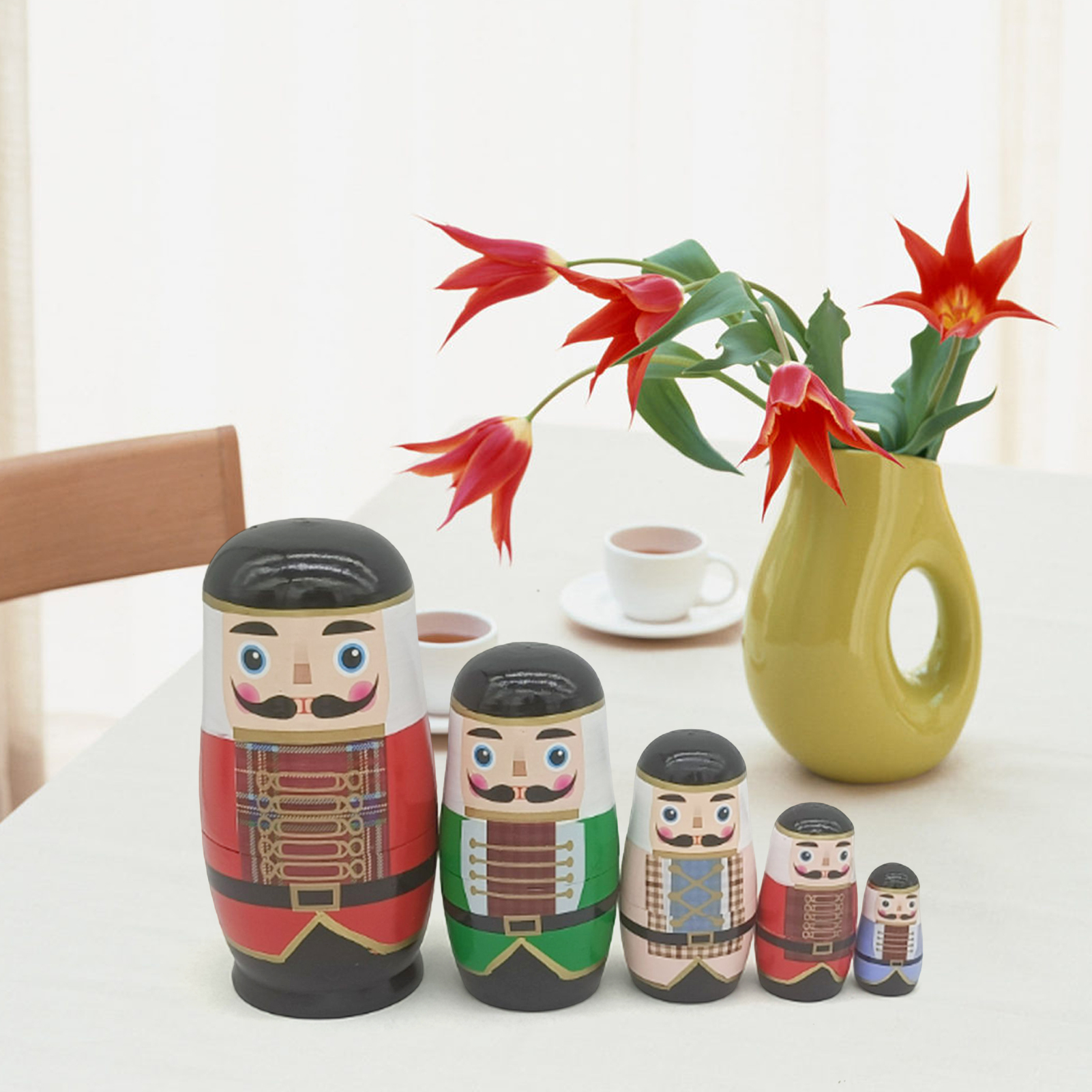 Wanwan Five-layer Russian Matryoshka Doll Regional Style DIY Walnut Soldier Nesting Doll Toy for Kindergarten