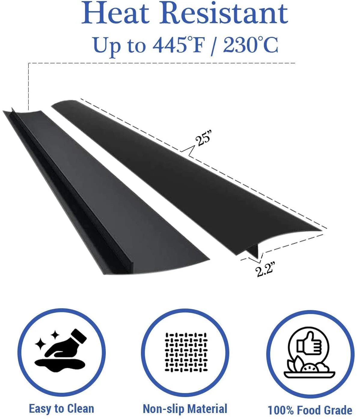 ITEMporia Silicone Stove Gap Covers (2 Pack), Easy Clean Heat Resistant Oven Gap Filler To Seal Between Stovetop and Counter (25 Inches, Black)