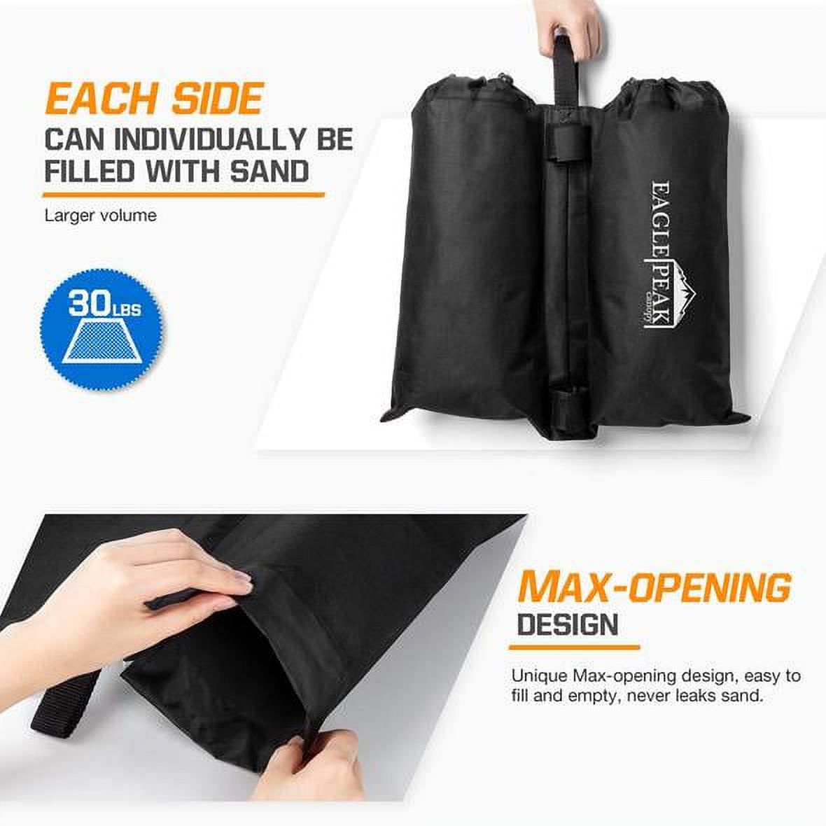 EAGLE PEAK Weight Bag Set Sand-Fill Bags for Use with Pop Up Canopy Legs 4pcs Per Pack (Black)
