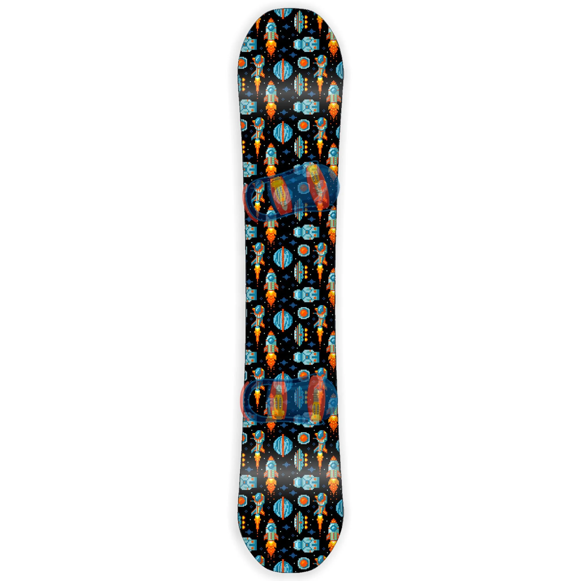 Snowboard Wrap Graphic Sticker Skin Cover - Includes Breakaway Knife - Universal Fit up to 65 inches and 14 inches Wide - 8 bit Galaxy Rocket Planet