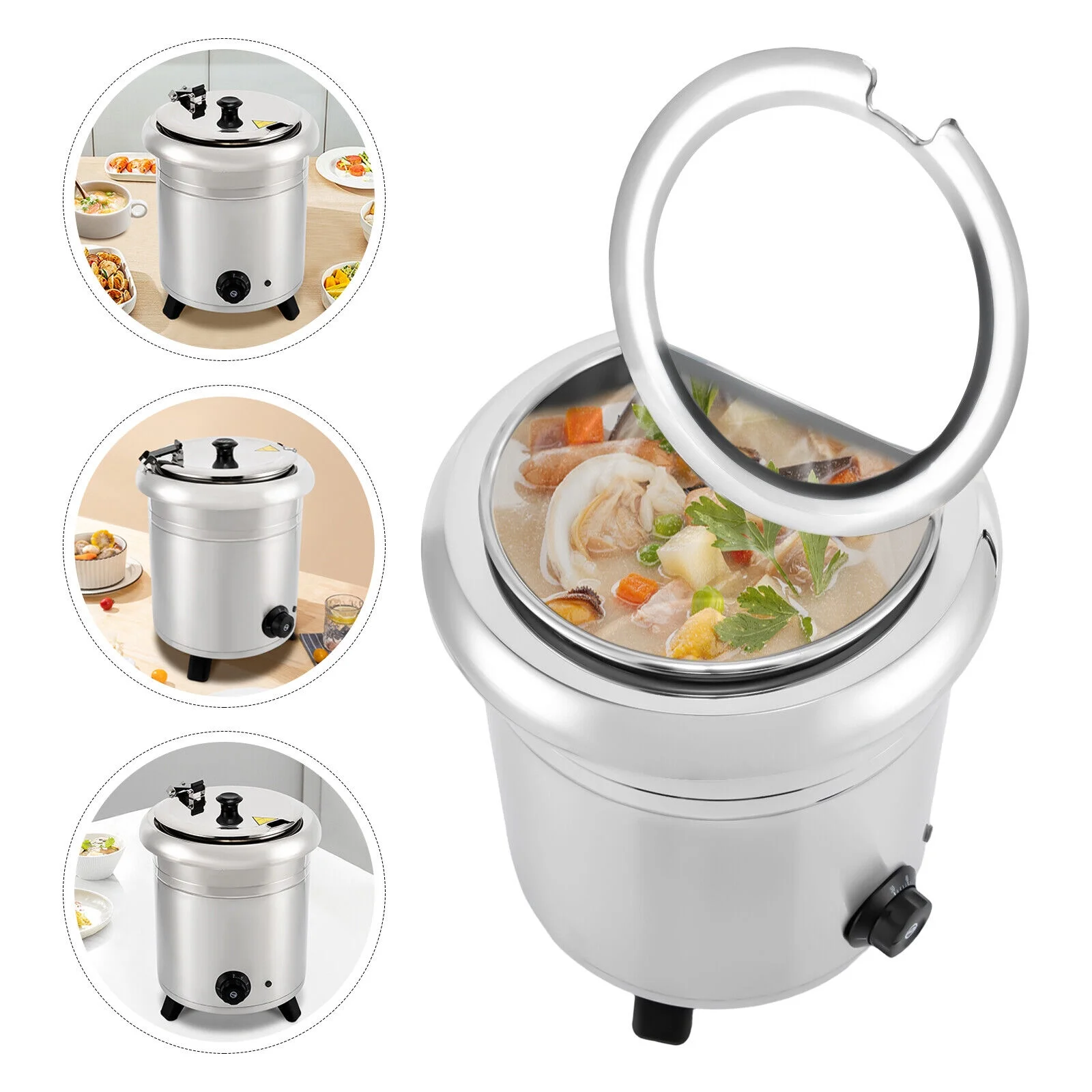 ZhdnBhnos 10L 400W Commercial Electric Soup Warmer Pot Stainless Steel Countertop Food Kettle with Lid for Home, Catering, Restaurants