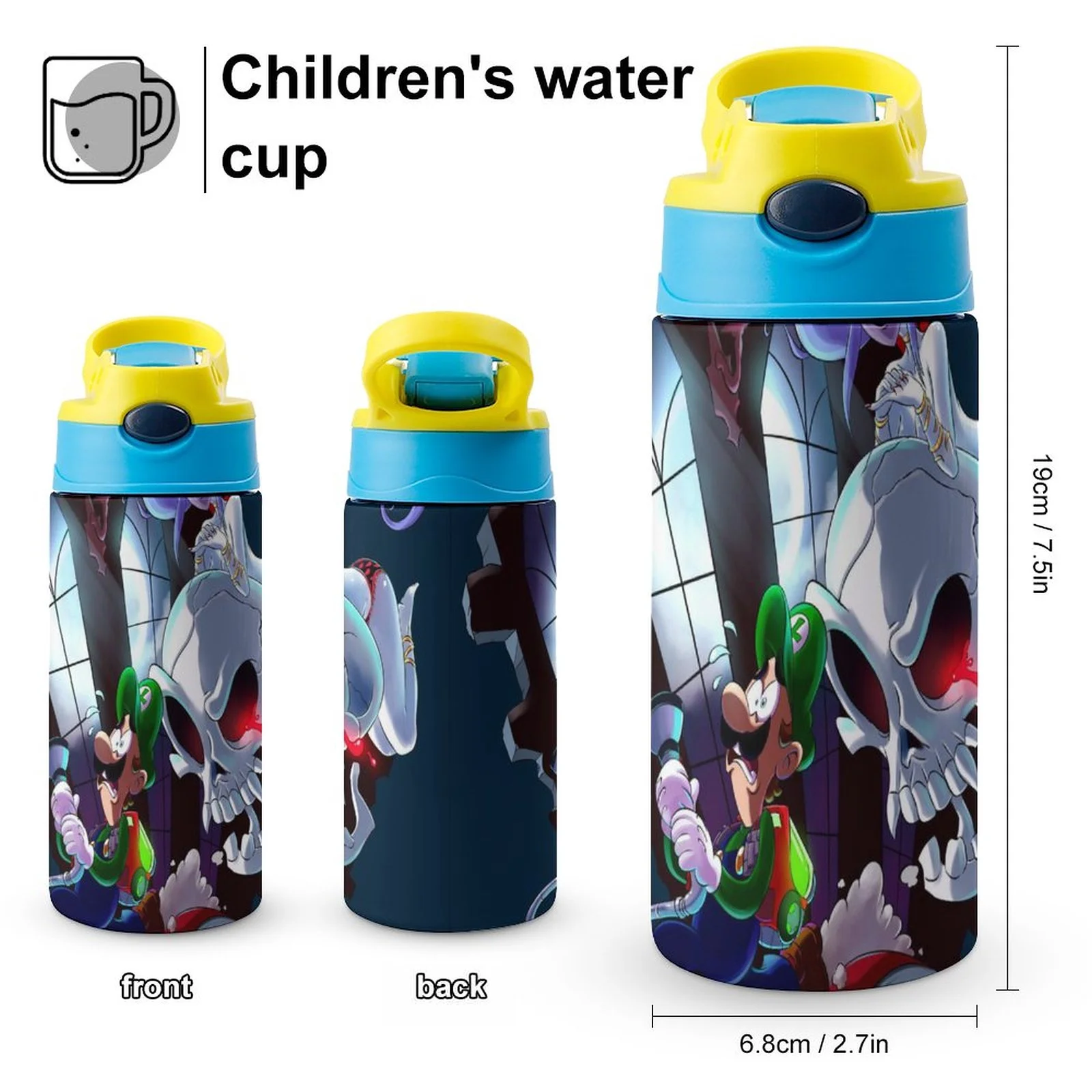 Bros Luigi's Mansion Kid's Insulated Water Bottle With Straw Vacuum Stainless Steel Cup Leak-Proof Children Toddler Thermoses