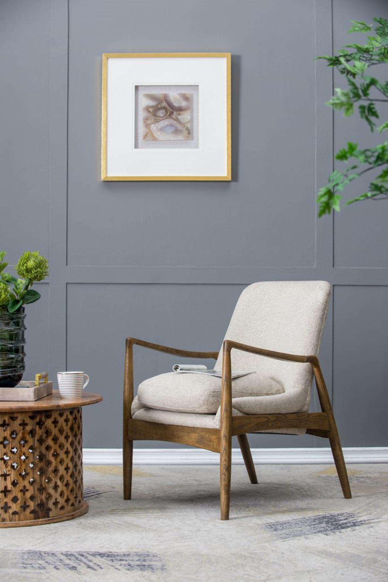 CC Home Furnishings Mid-century Modern Style Birch Wooden Accent Chair - 33.25