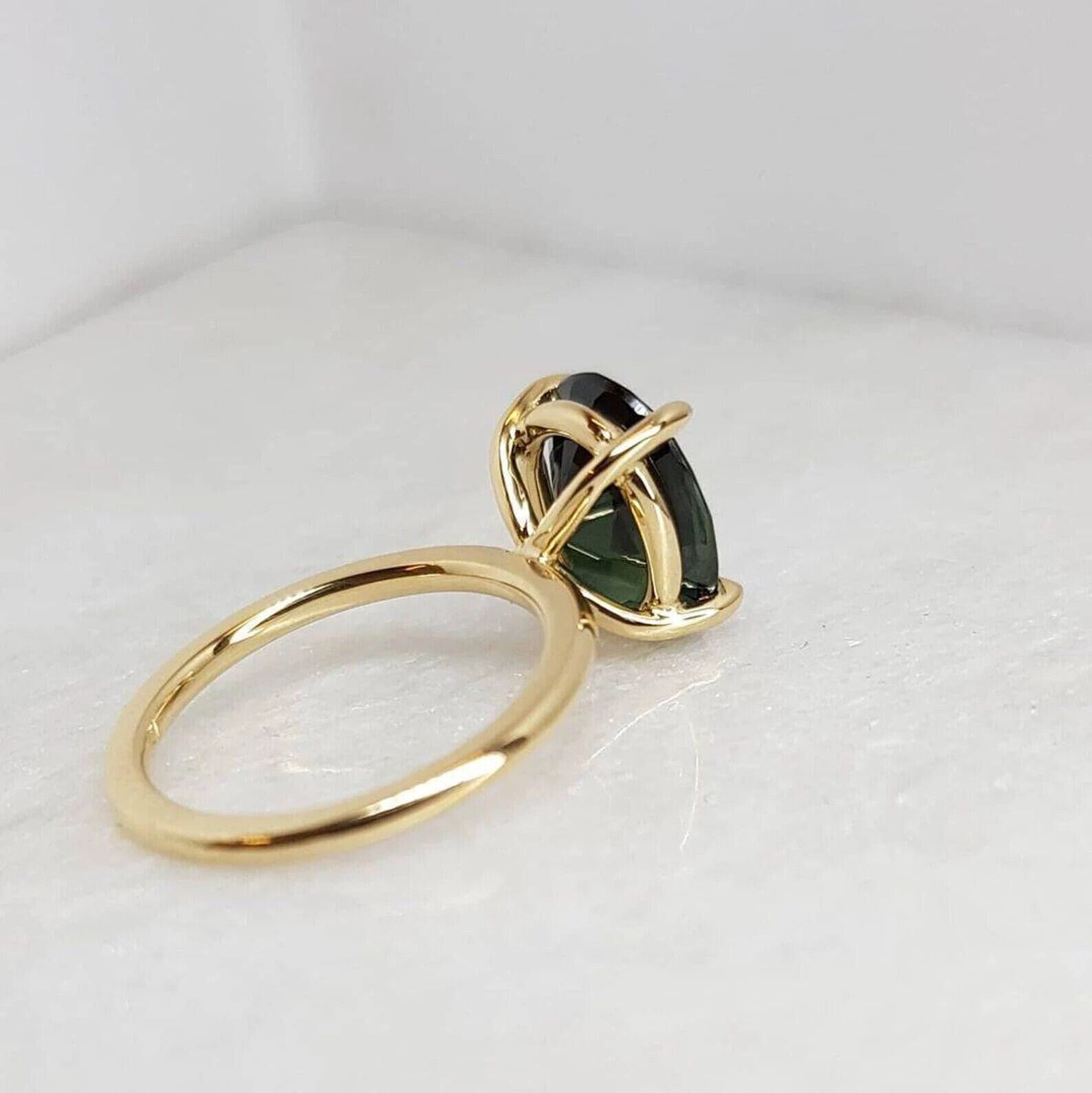 14k Gold Palleted Certified Rashi Ratna Natural Teal Sapphire Astrological Purpose Gemstone Bridal Wedding Engagement Ring Mothers Day Gifts