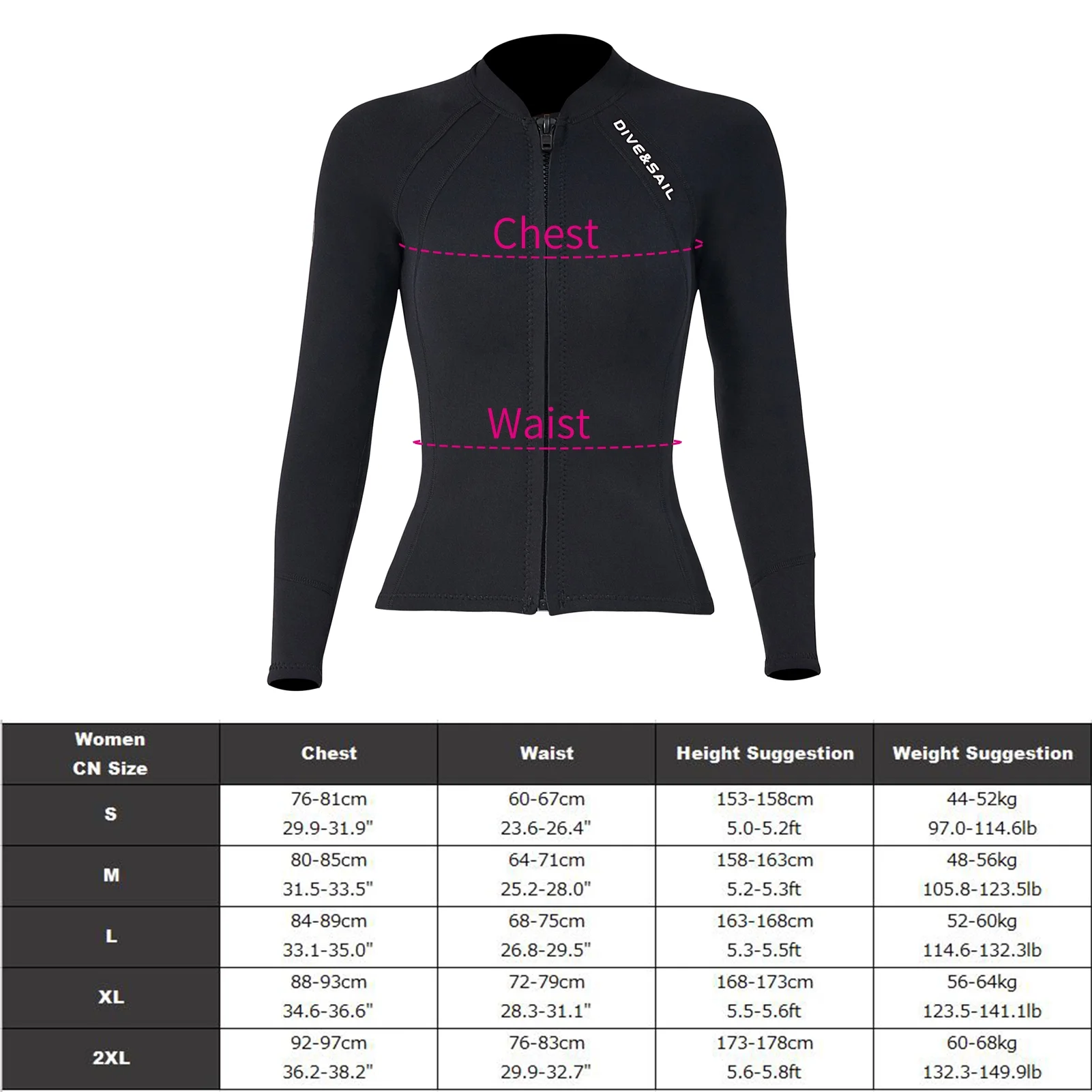 walmeck 2mm Neoprene Men Women Diving with Front Zipper Wetsuits Jacket Long Sleeves Wetsuit for Snorkeling Diving Surfing Sports Swimming