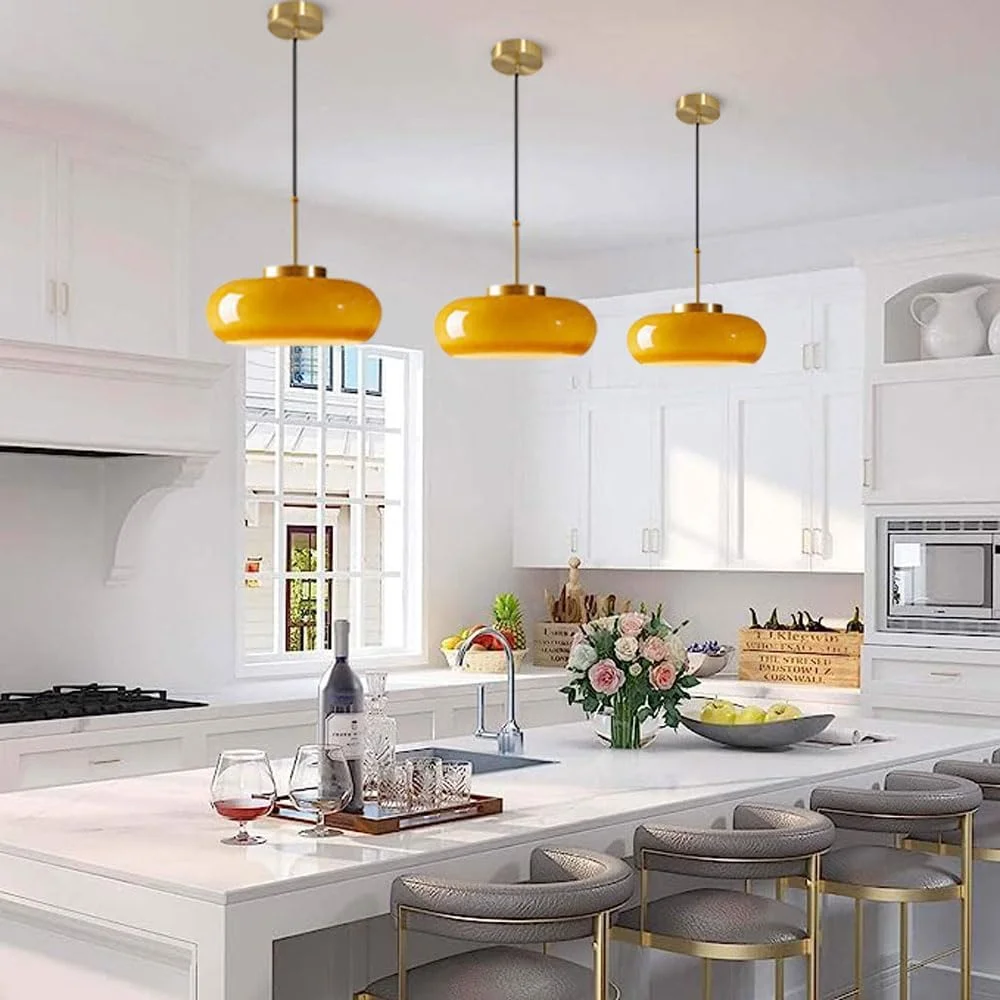 Arturesthome Ceiling Light Fixture Glass Lampshade Pendant Light with Brass Cover Amber Glass Hanging Lamp Vintage Yellow Glass Semi Flush Mount Ceiling Light for Princess Room Cloakroom