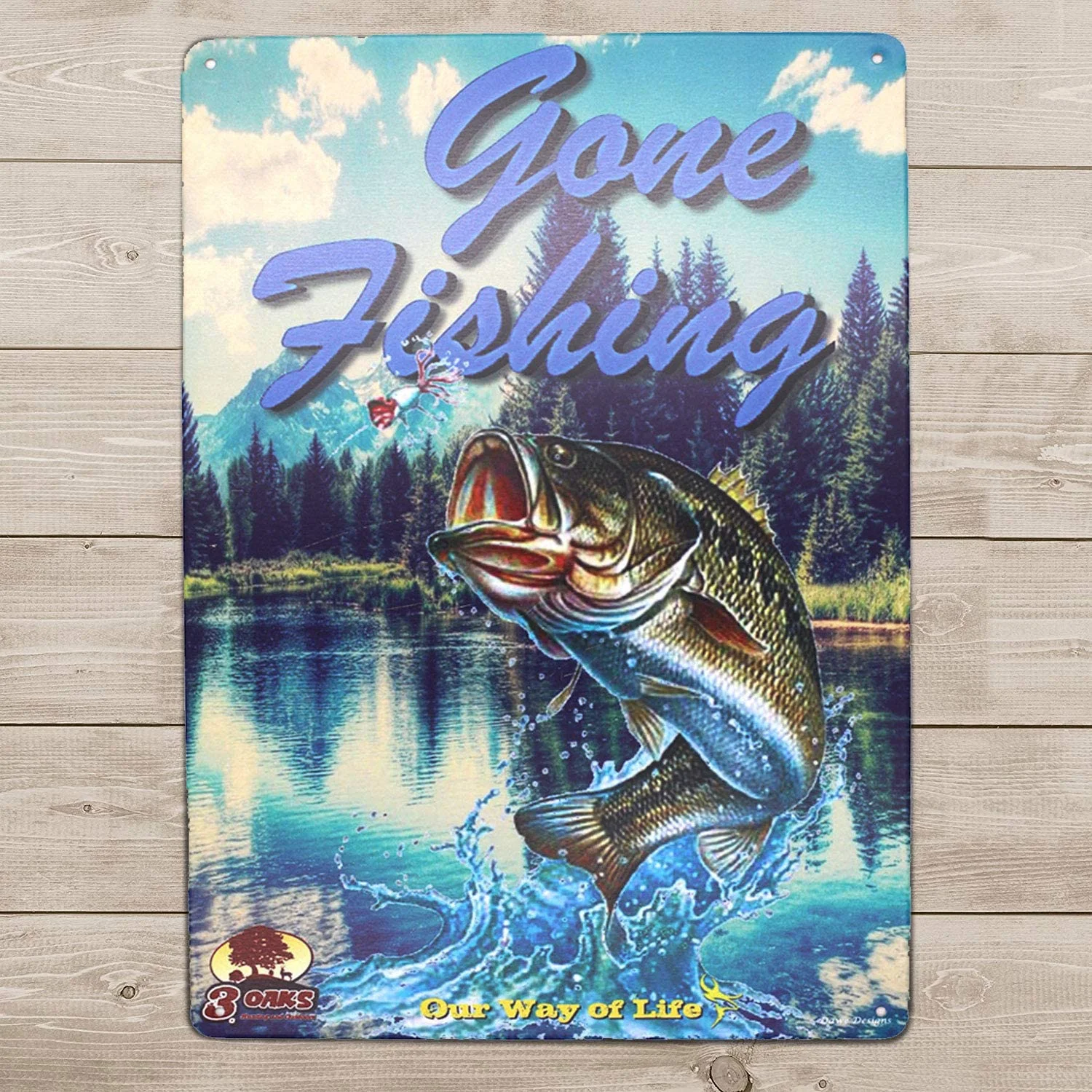 Gone Fishing Metal Tin Sign, Vintage Plaque Poster Kitchen Home Dining Room Wall Decor (Blue)