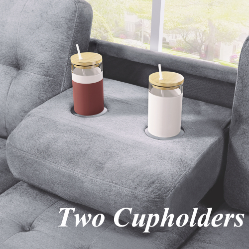 Yocada 3 Piece Microfiber Sectional Sofa with Reversible Chaise Lounge Storage Ottoman and Cup Holders