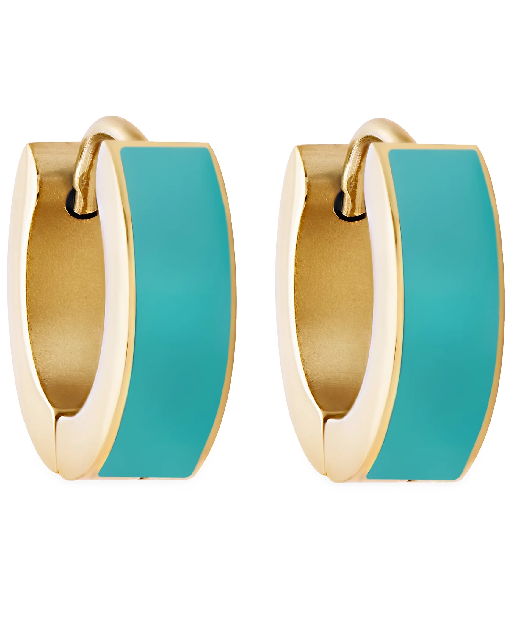 Turquoise Enamel Huggie Hoop Earrings In 18K Gold Plated Stainless Steel