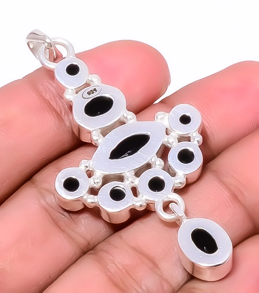 Black Onyx 925 Silver Plated Handmade Pendant 2.34