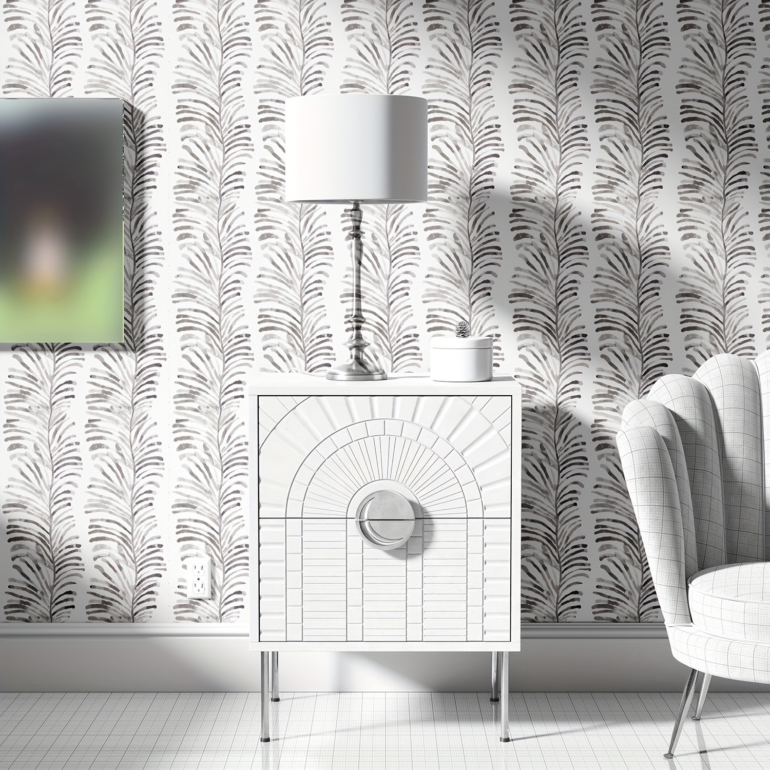 1 Roll, Modern Leaves Branch Wallpaper, Black And White, Simple Nordic Thick Peel And Stick, Refrigerator Speaker Dryer Cabinet Oven Appliance Furniture Room Background Kitchen Renovation Wallpaper,