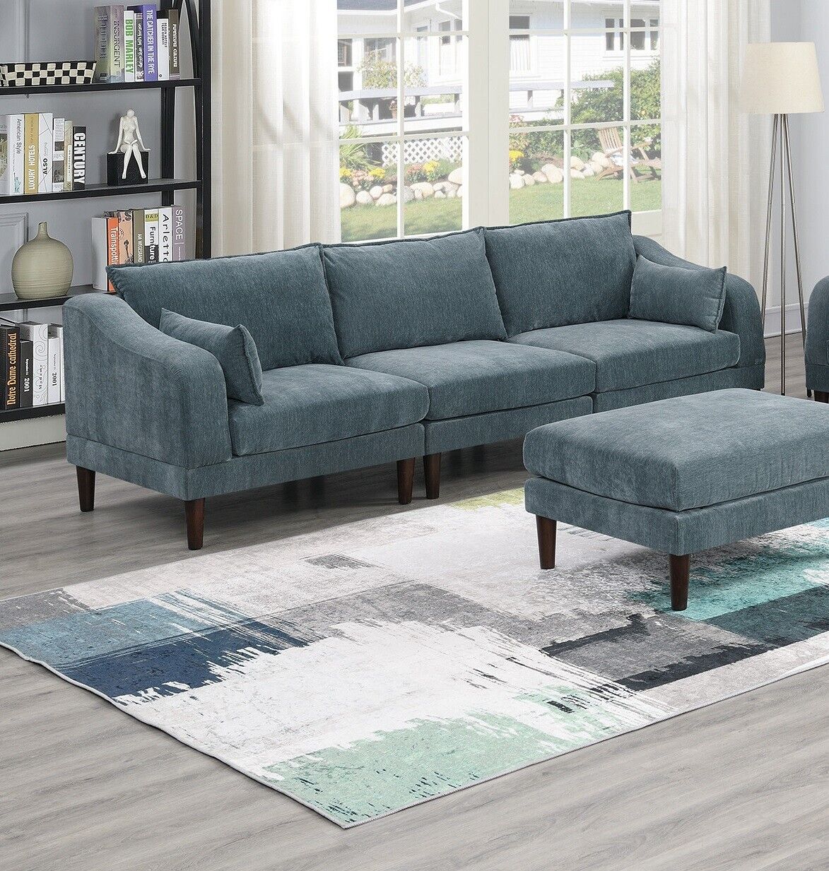 Living Room Classic 7pc Modular Sofa set 4x Corner Wedge 2x Armless Chair 2x Ottoman Mineral Morgan Fabric Cushion Couch