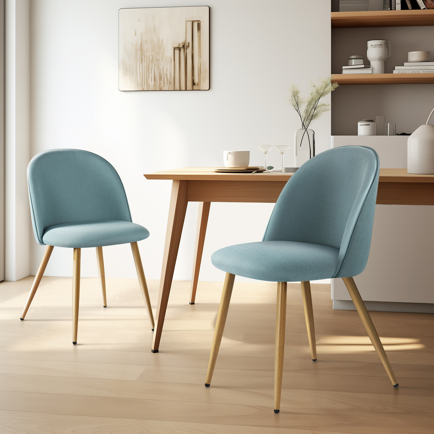 Homy Casa Fabric Upholstered Dining Chairs Set of 2 with Backrest Metal Legs for Kitchen, Power Blue