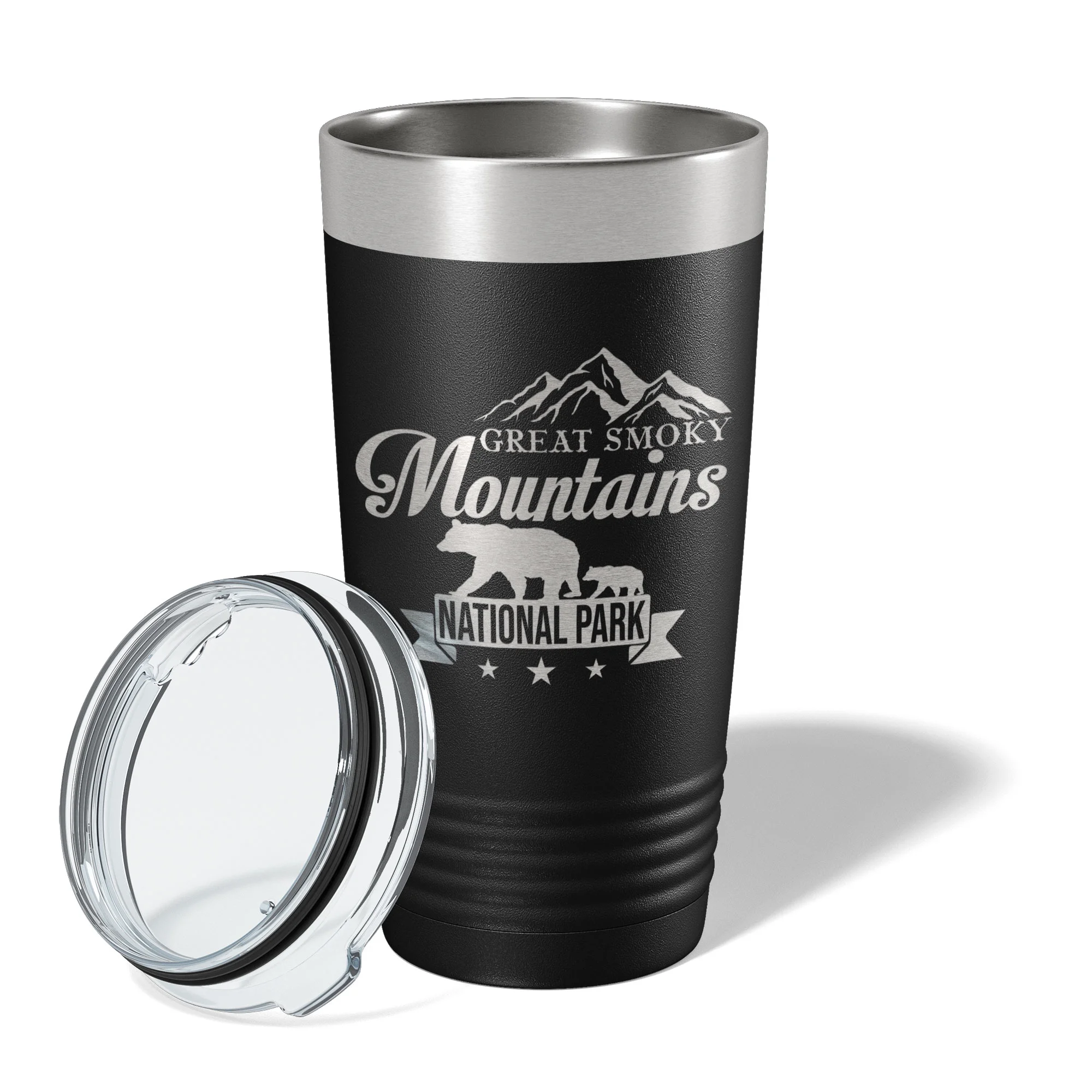 Great Smoky Mountains National Park Bear Tumbler GSMNP Travel Mug Gift Insulated Laser Engraved Coffee Cup 20 oz Black