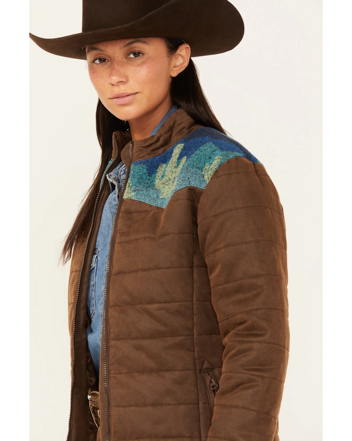 Outback Trading Co Women's Western Printed Yoke Puffer Aspen Jacket Brown X-Large  US