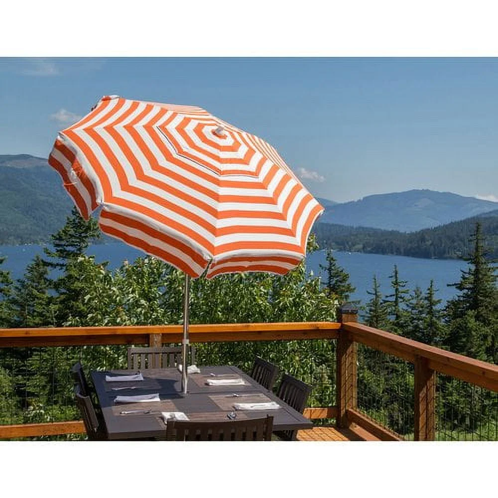 DestinationGear 1335 Italian 6 ft. Umbrella Acrylic Stripes Orange and White - Patio Pole