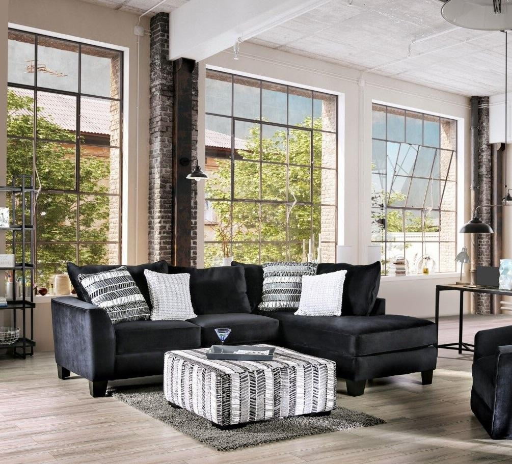 Transitional Black Microfiber Sectional Sofa and Arm Chair FOA Modbury
