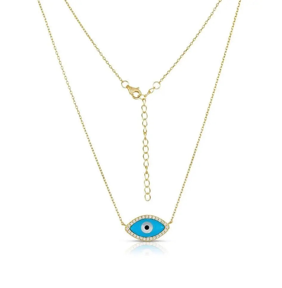 ADIRFINE 925 Sterling Silver Enameled Turquoise Evil Eye Pendant Necklace Choker