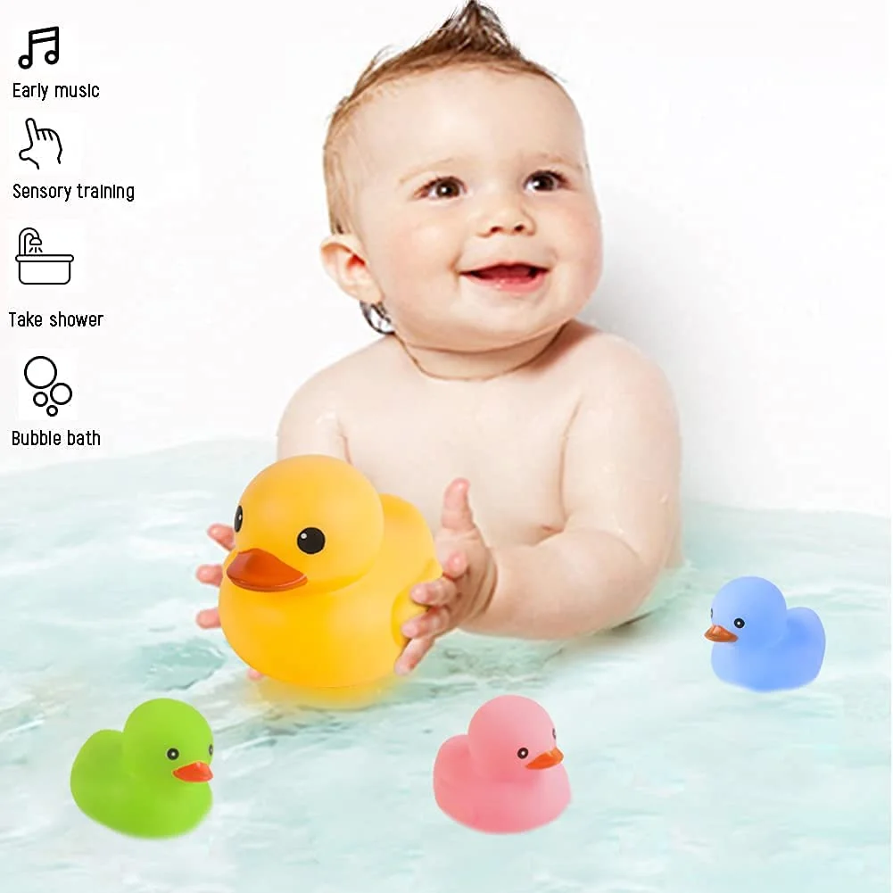 YINYUE Bath Duck Toys 4Pcs Family Rubber Ducky Float&Squeak Baby Toddlers Preschool Bathtub Shower Toy (Colorful)