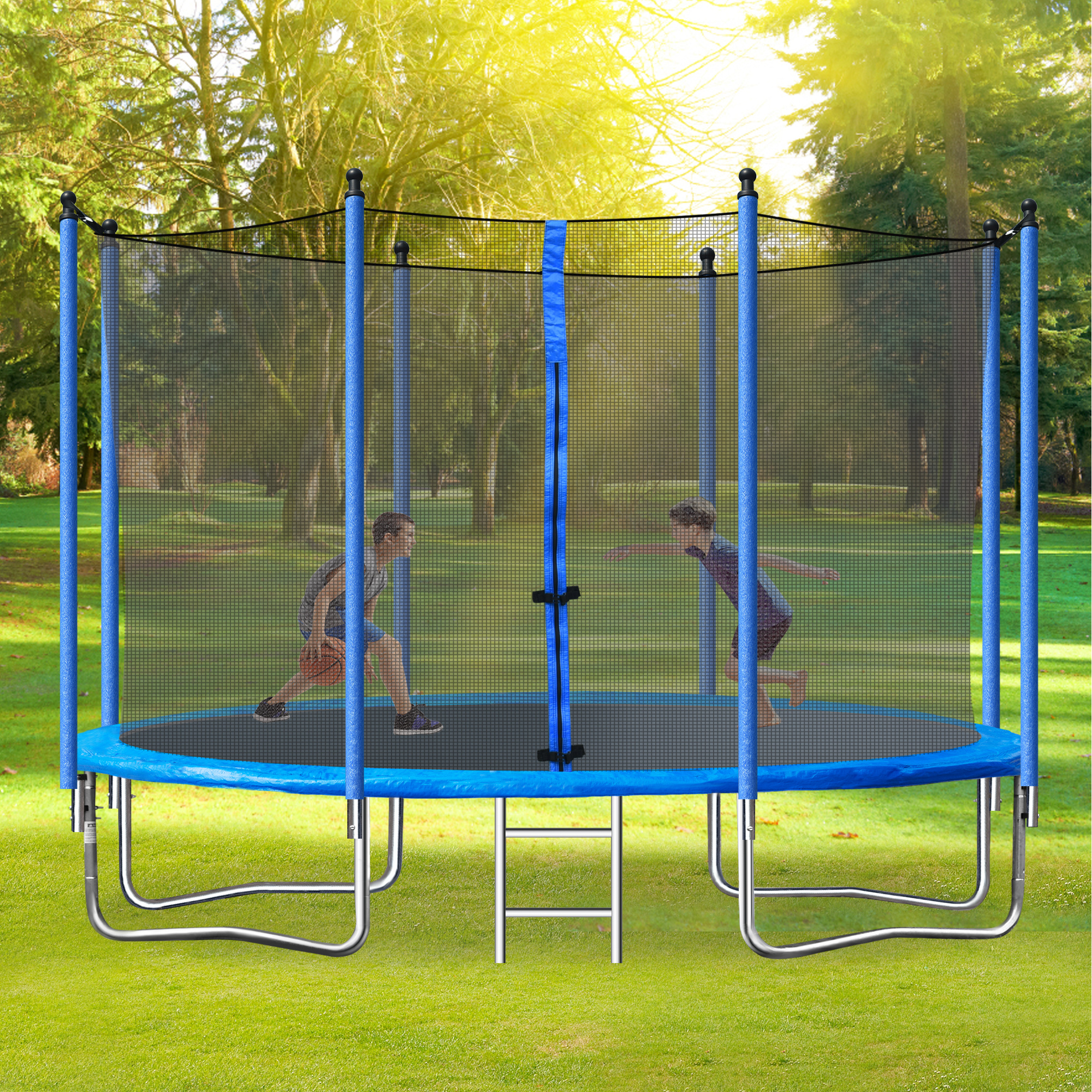 10FT Exercise Trampoline Ladder, Outdoor Recreational with Safety Enclosure Net