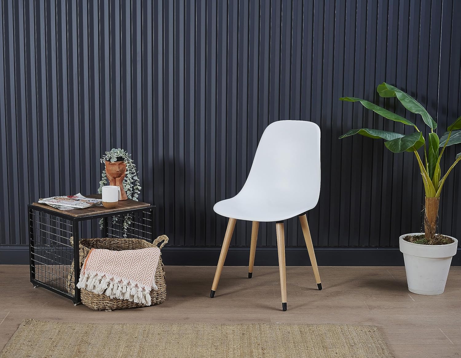 Disassembled Modern Style Dining Chair Mid Century Modern DSW Chair, Shell Lounge Plastic Chair, Solid Wooden Legs, Kitchen, Dining, Bedroom, Living Room Side Chairs Set of 4(White)…