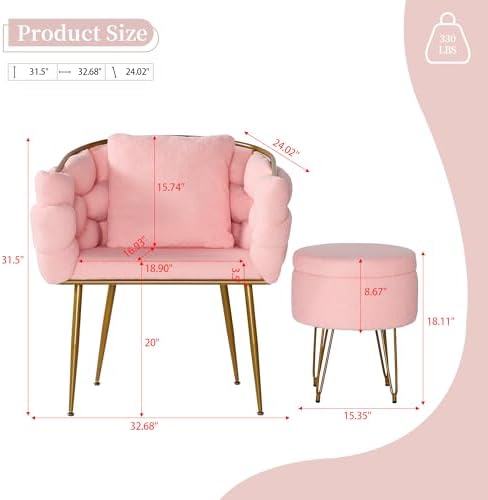 NLIBOOMLife Accent Chair with  Ottoman  Modern Upholstered Armchair Teddy Fleece Fabric with Metal Frame  Single Leisure Chairs with Footrest Stool for Living Room Bedroom Office Balcony