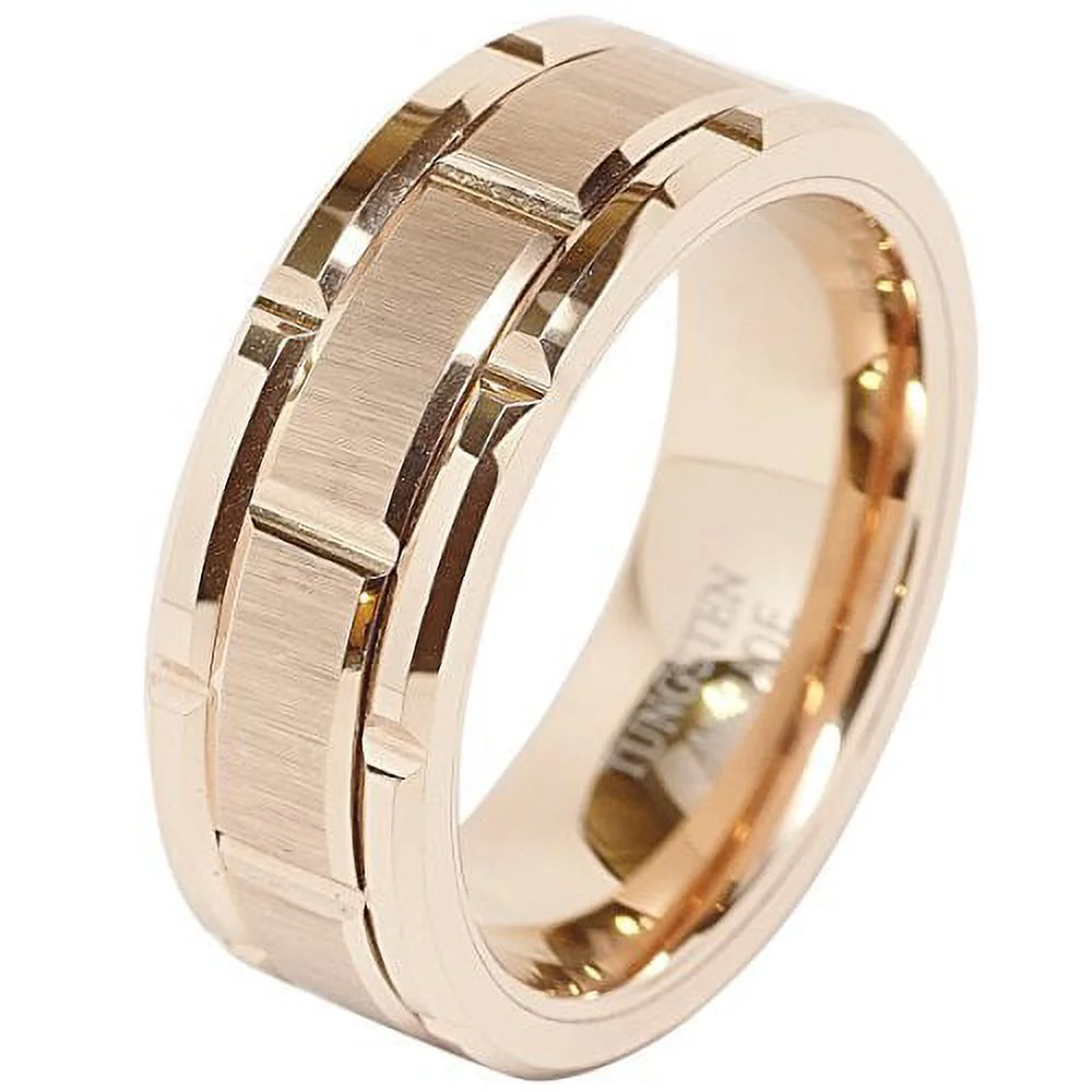 Tungsten Rings for Mens Wedding Band Rose Gold Brick Pattern Engagement Promise Jewelry Size 6-16 (Tungsten, 9)