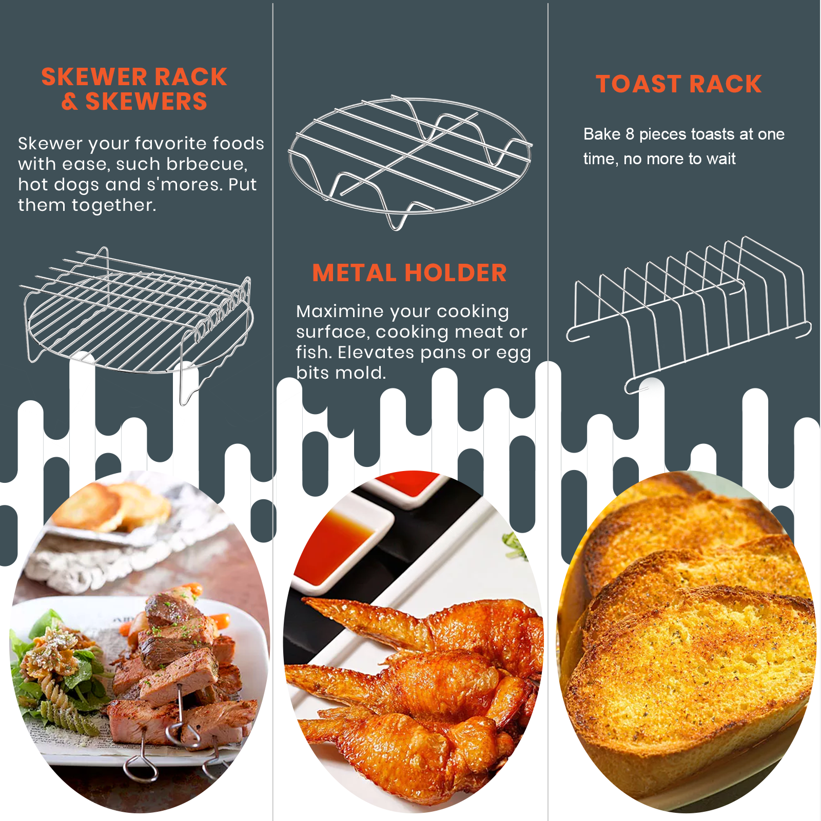 BISNIE Air Fryer Accessories Set Suitable for  5.5L -6.2L Many Brands of air fryers Dishwasher Safe , Black