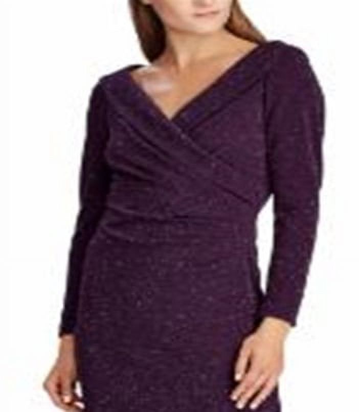 Ralph Lauren Women's Special Occasion Metallic Surplice Dress Purple Size 14 Petite