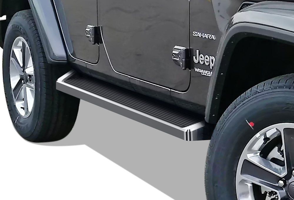 APS Polished Aluminum IRunning Boards Compatible with 2018-2024 Jeep Wrangler 4 Door