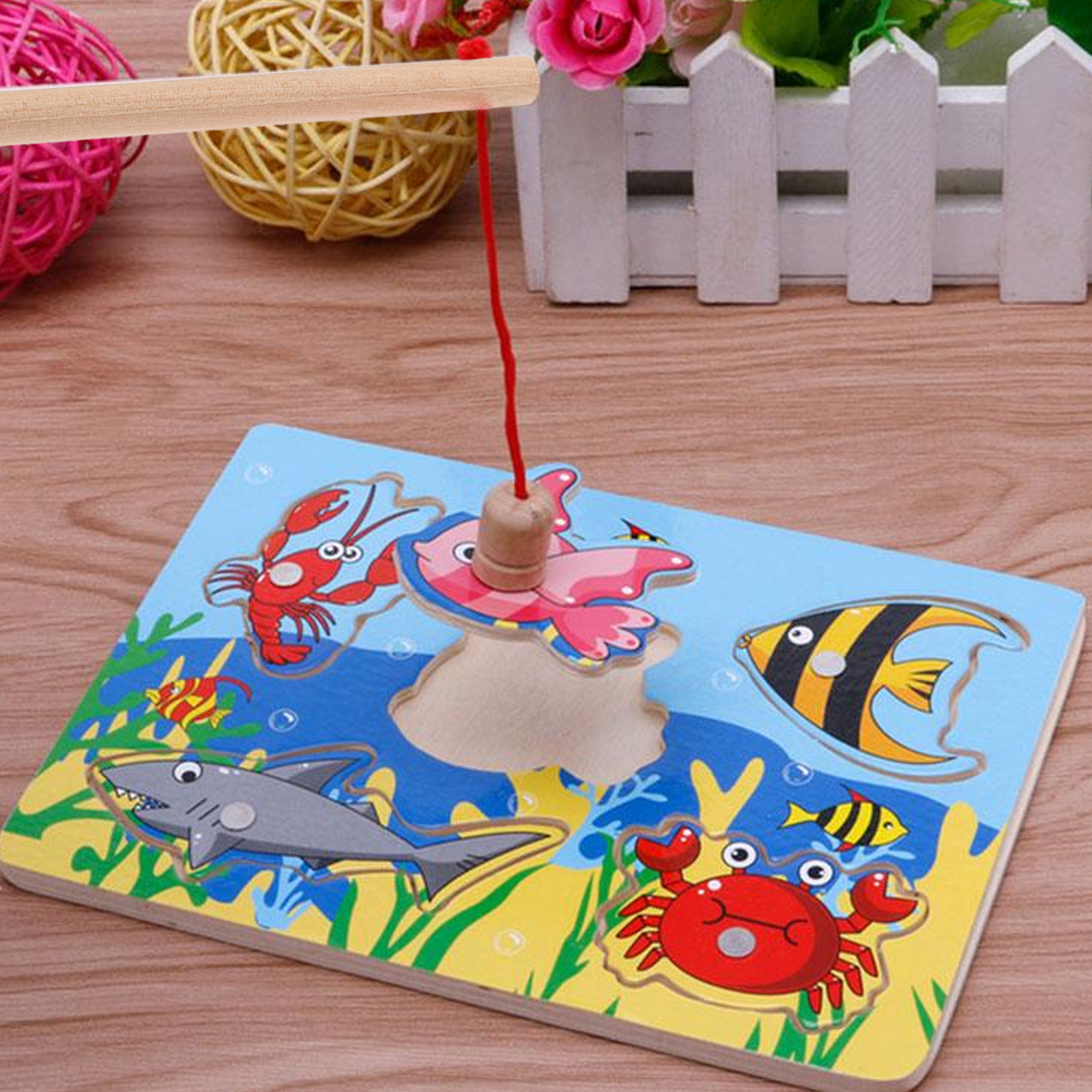 3pcs Kids Magnetic Wood Fishing Rod Toys Kids Wooden Fishing Rod Educational Toy Kids Playthings