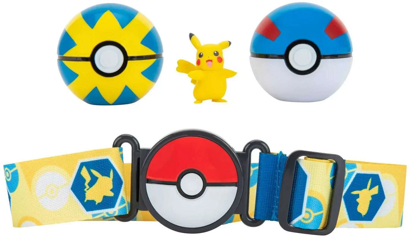 Pokemon Pikachu with Quick Ball & Great Ball Clip 'N' Go Poke Ball Belt Set