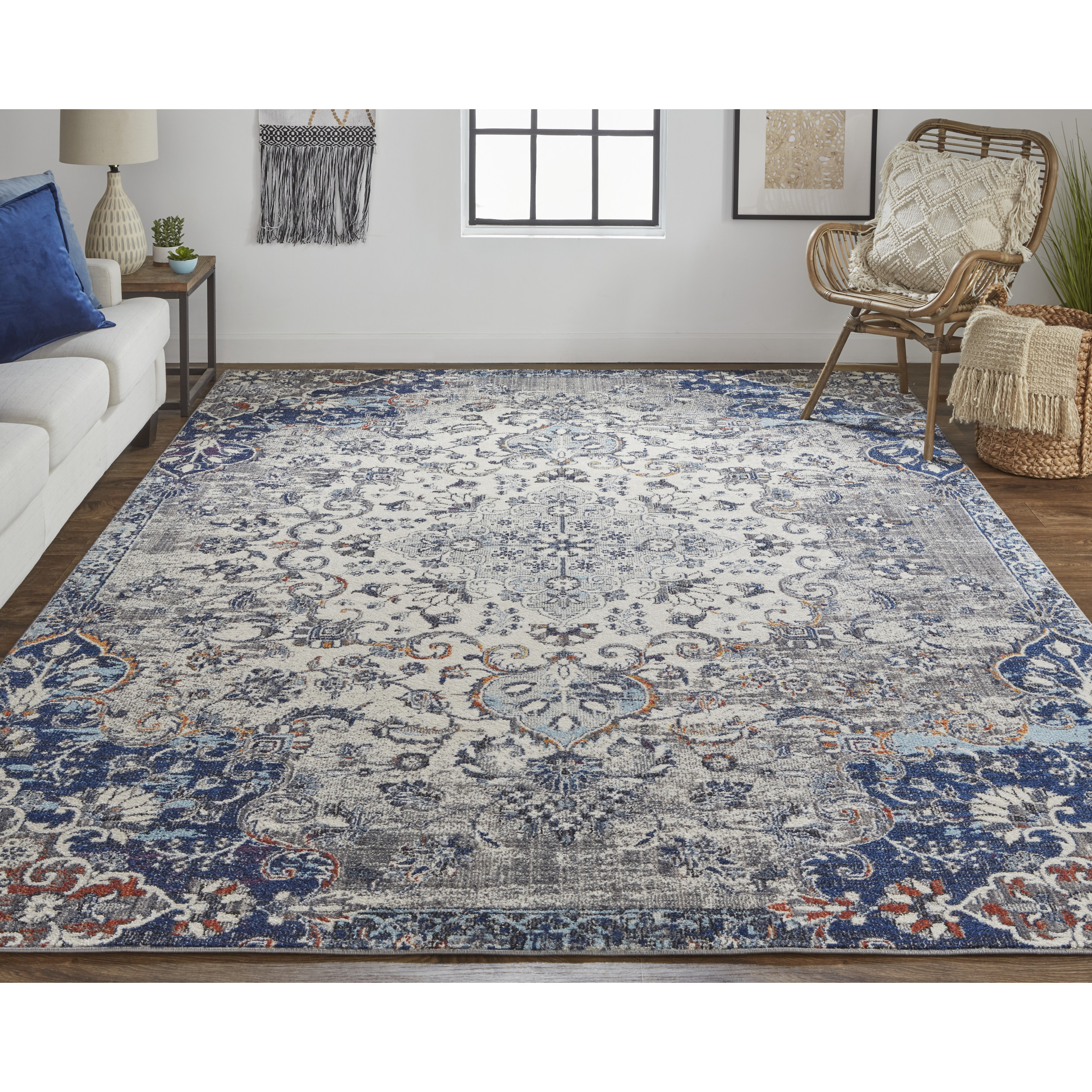 Bellini Transitional Medallion, Ivory/Gray/Blue, 6'-7