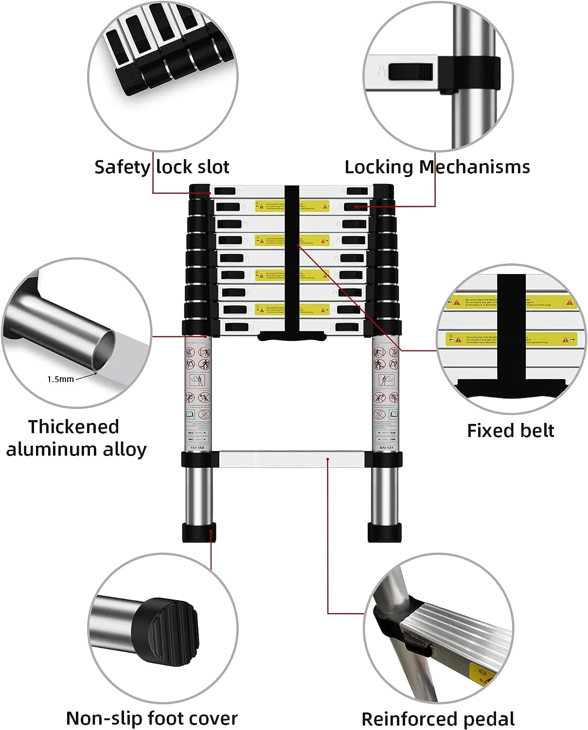 Telescoping Ladder,12.5 FT Multi-Purpose Collapsible Telescopic Extension Ladders, Aluminum telescoping Ladder for Indoor Or Outdoor, Heavy Duty 330 lbs Load
