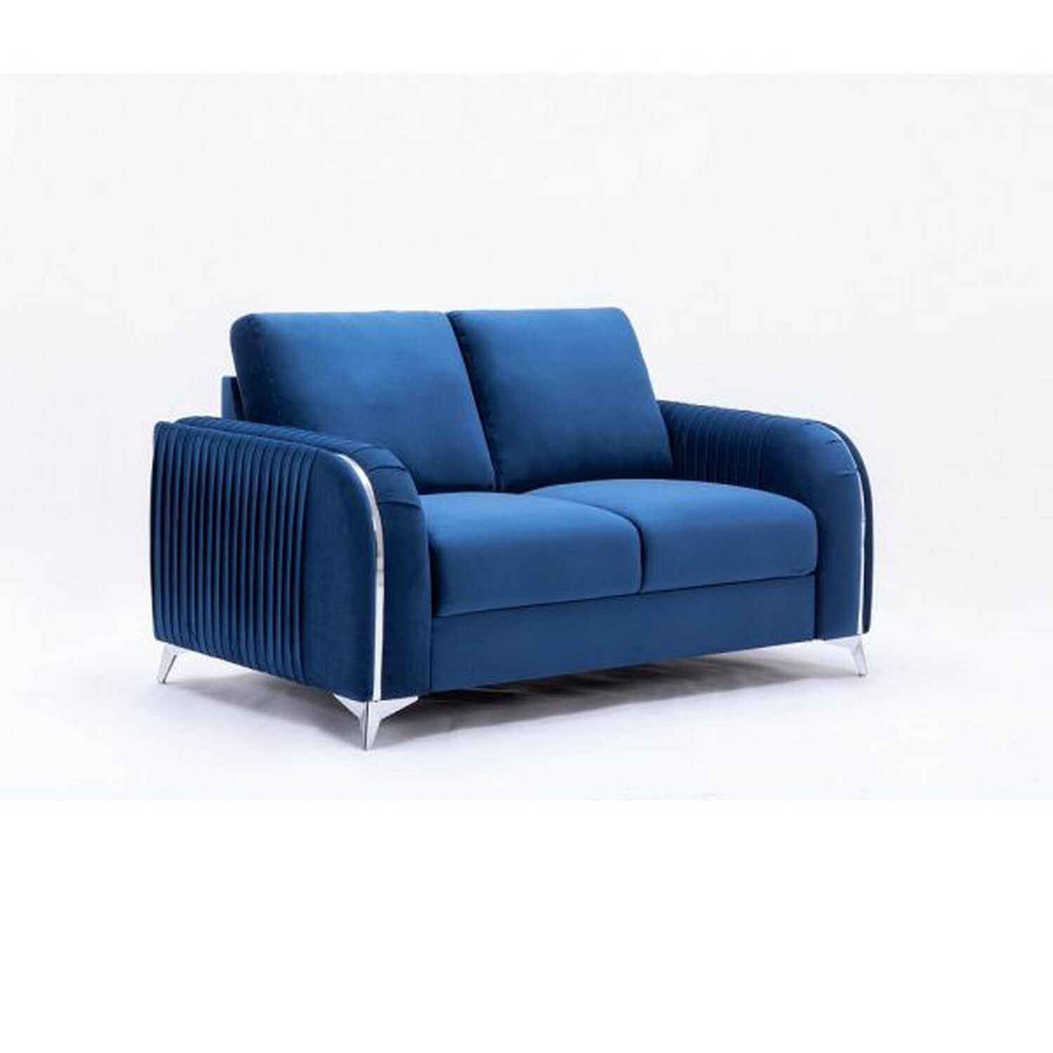 Benjara  59 in. Wiena Velvet Upholstery Solid Pine Wood Loveseat, Blue & Chrome