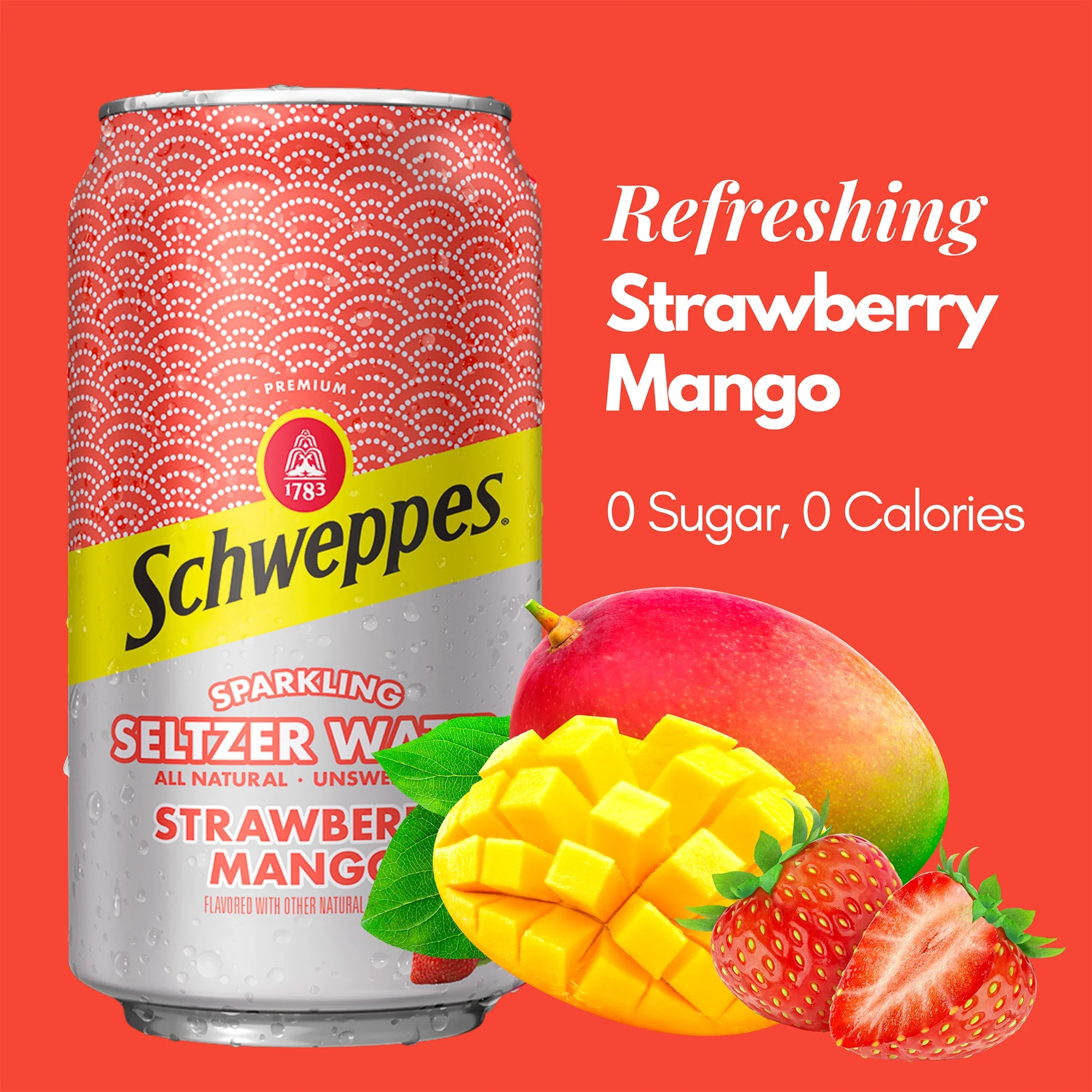 Schweppes Strawberry Mango Sparkling Seltzer Water - 12, 12oz cans - Juicy Mango Flavor - Perfect Alone or Mixed - 12 Pack