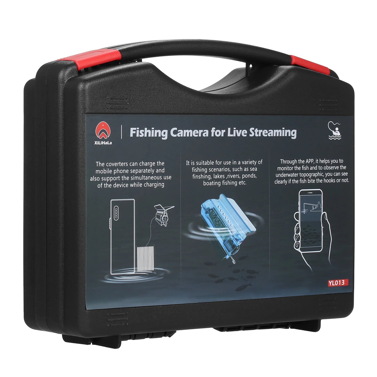 Dcenta 1080P Underwater Fishing Camera with APP Control Fishing Live Video Camera Fish Finder with 50M Cable Mobile Phone Holder Bait Cage Carry Case for Ice Lake Sea Boat Kayak Fishing