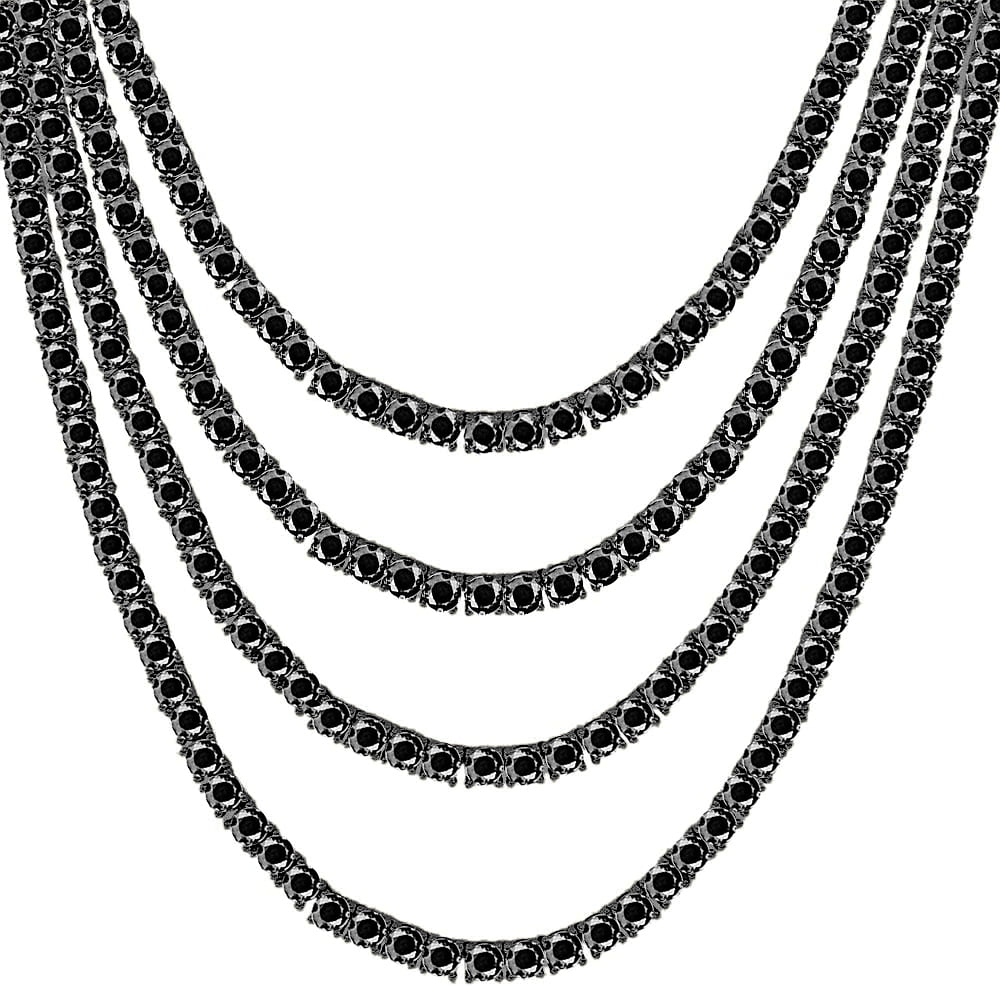 Real Genuine Solid Sterling Silver High Quality AAA+ Grade 12.65 Ct. Lab Simulated Diamond 14K Black Gold On 4mm 1 Row Tennis Chain Necklace 24