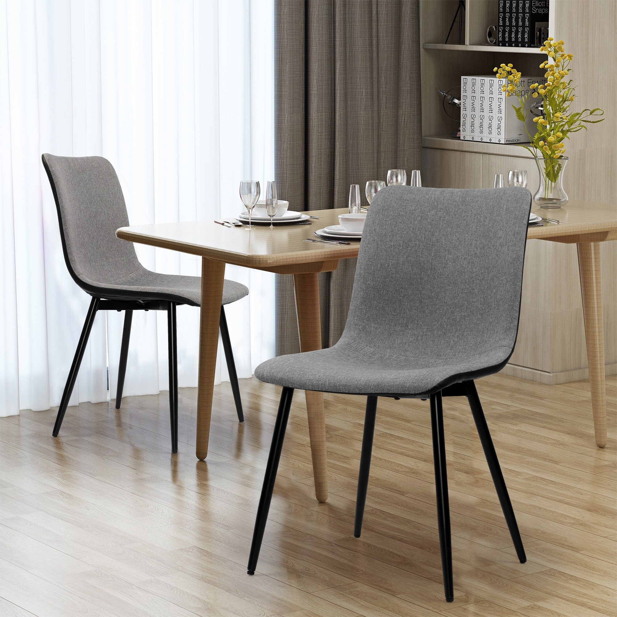LSSBOUGHT Dining Chairs set of 4 Mid-century Modern Industrial Fabric Side Chairs, Grey