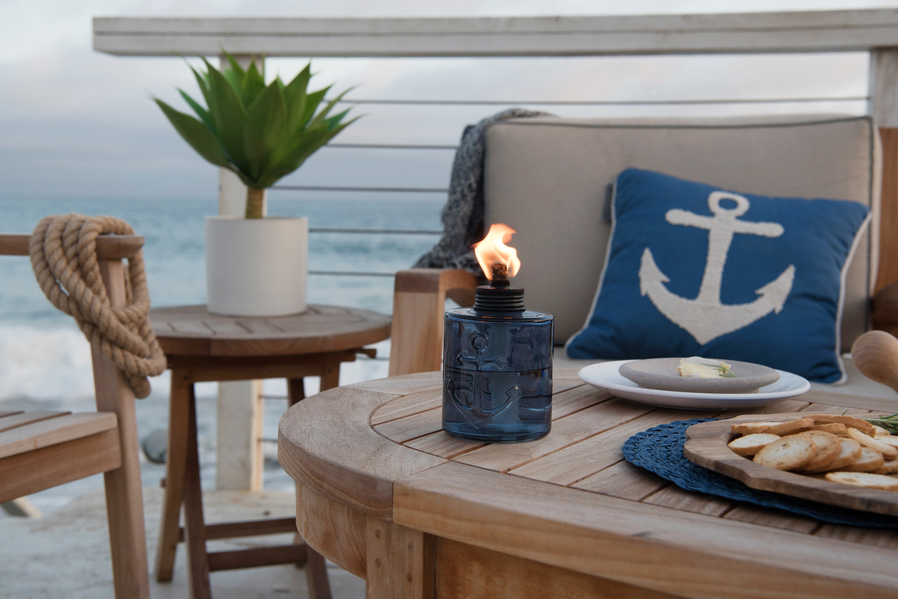 TIKI Brand 5.5-inch Set Sail Glass Table Torch Blue 3-Pack