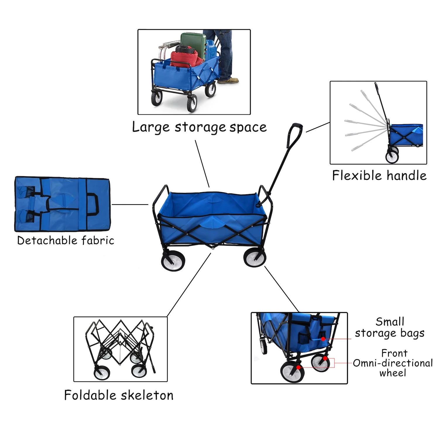 Heavy Duty Collapsible Outdoor Utility Wagon Folding Portable Hand Cart Sport Blue
