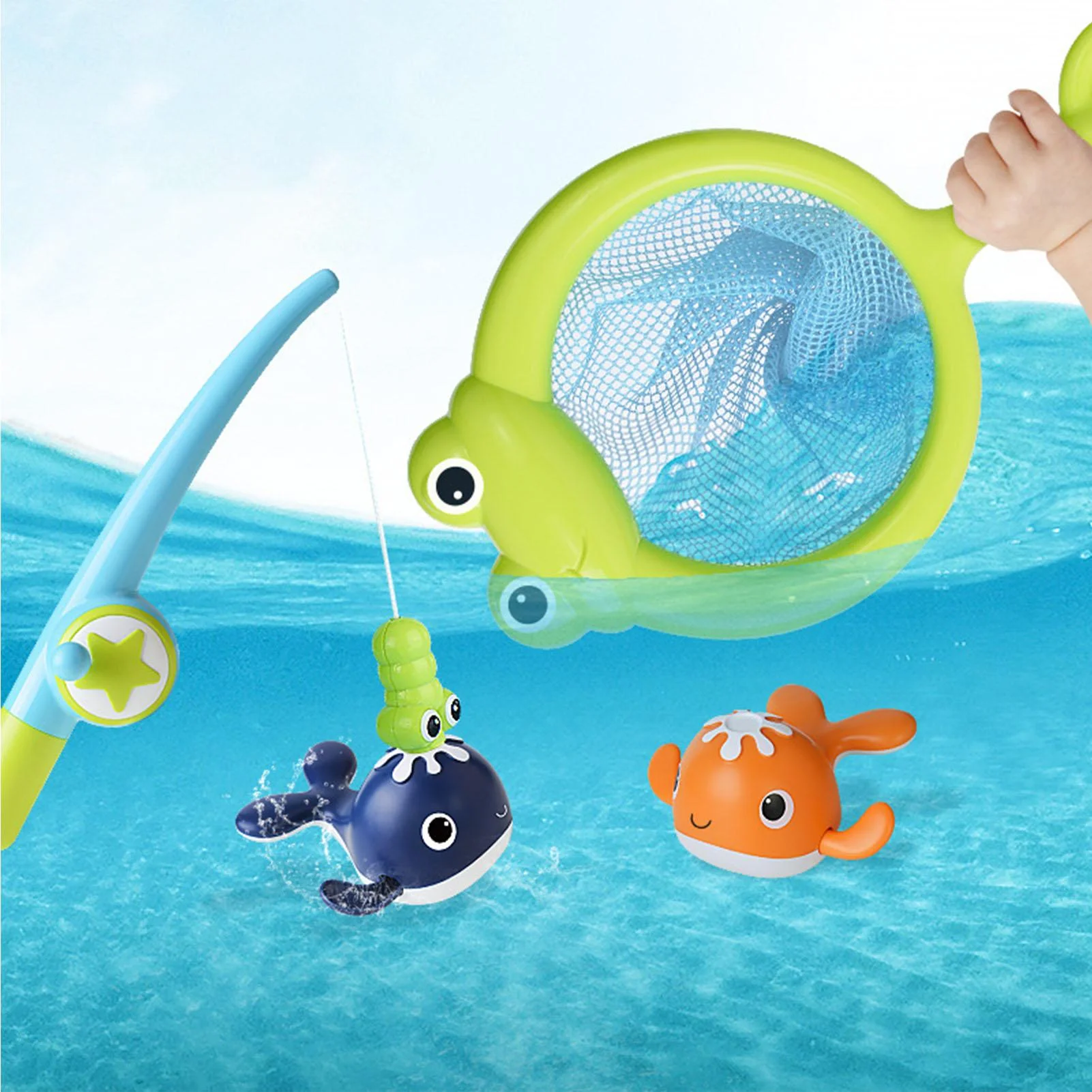 Baby Bath Toy Magnetic Fishing Pool Toys for Kids Wind-Up Swimming Whales for Bathrooms Swimming Pools Toys