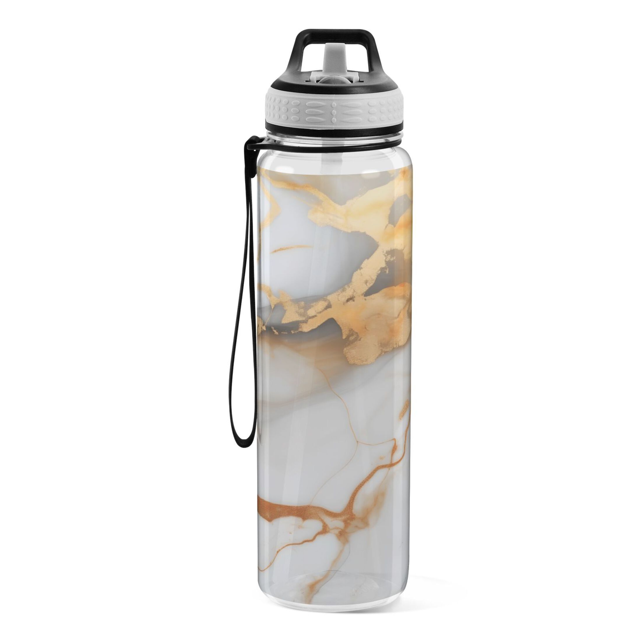 White and Gold Marble 32oz Water Bottles with Straw Tritan Leakproof Sports Bottle BPA Free Clear for Fitness Gym Swimming Cycling