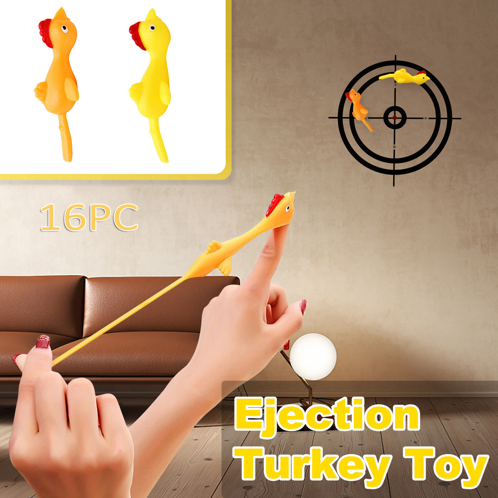 〖WOJER〗16 PCS Creative Ejection Chicken Toy Light Rubber Finger Prank Flying Toy
