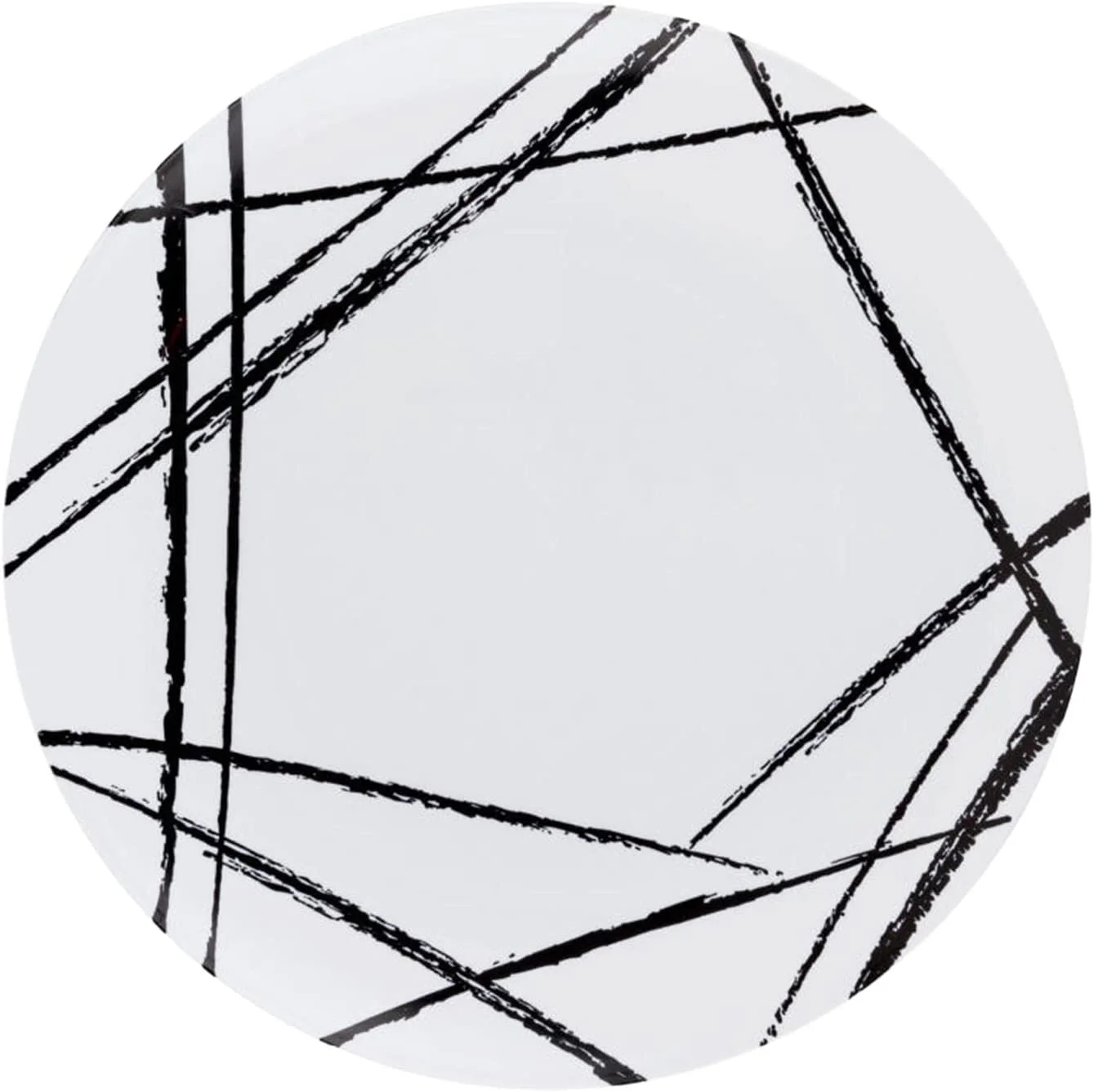 EcoQuality 6 inch Round White Plastic Dinner Plates with Black Brush Design - China Like Party Plates, Heavy Duty Disposable Charger Dessert Plates Weddings, Serveware, Dinnerware (110 Pack)