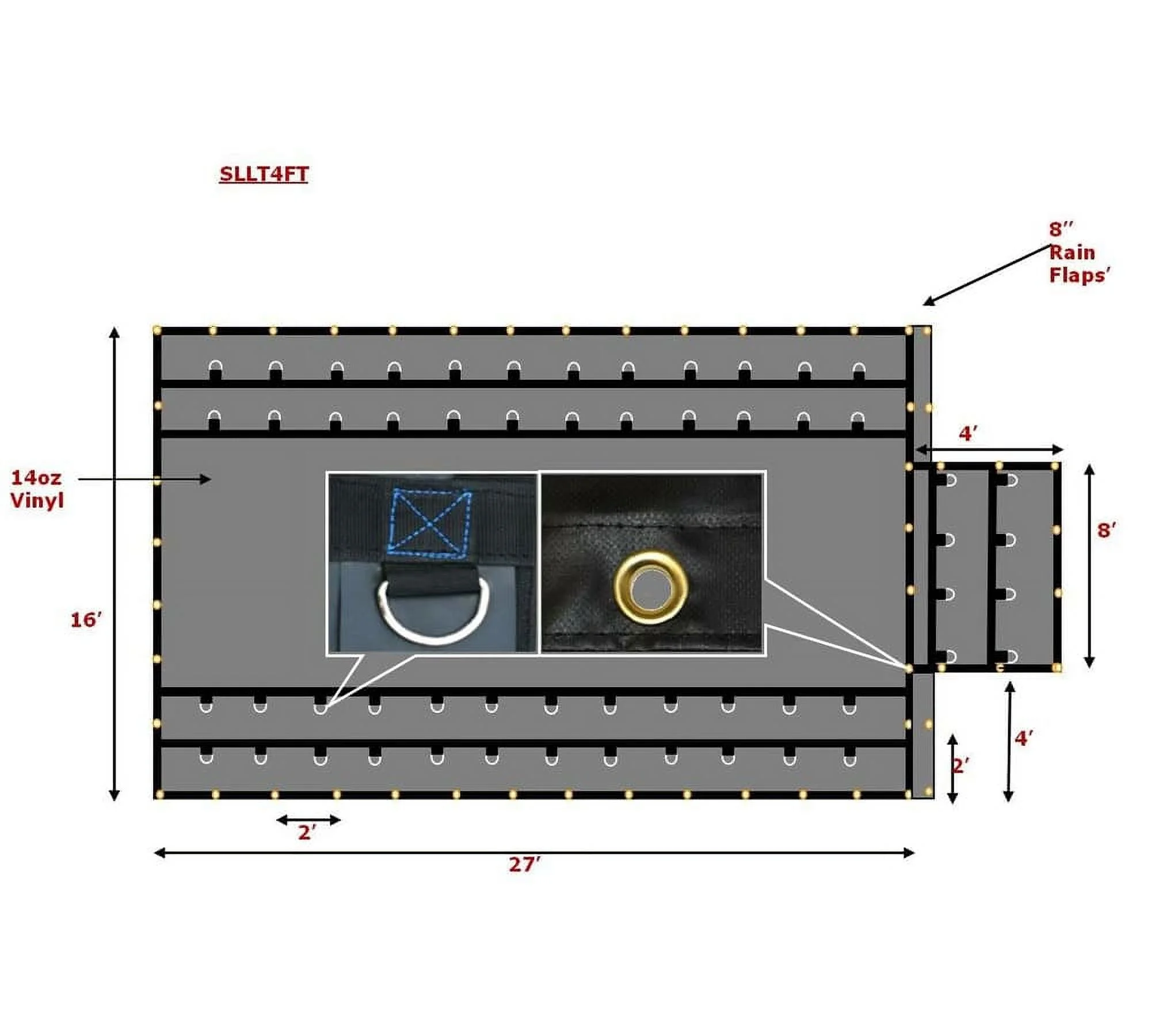 2 Pack Super Light 14oz Steel Tarp Truck Trailer Tarp 16' x 27' with Flap