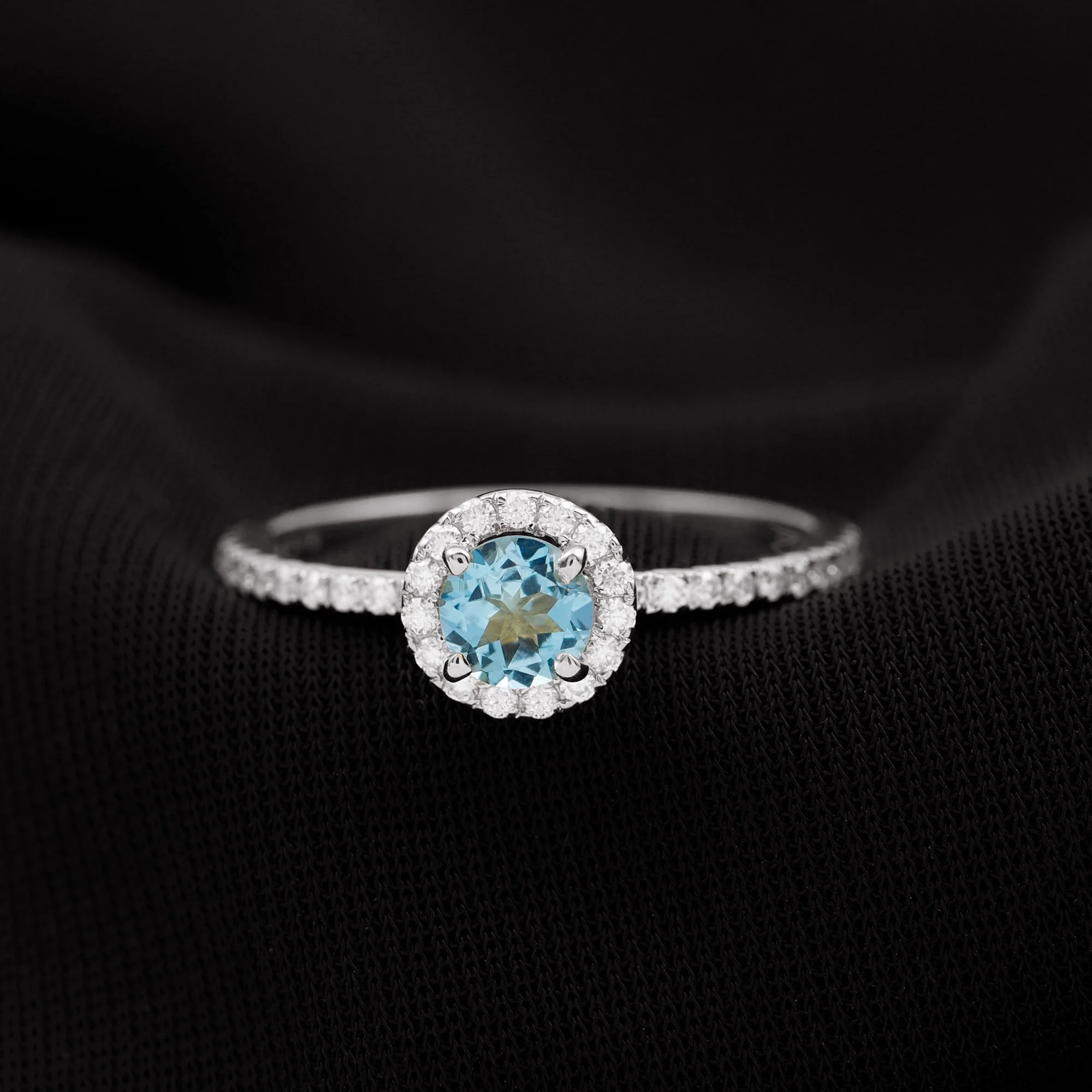 1.25 CT Aquamarine Ring with Diamond Halo for Women (5 mm) - AAA Grade, 10K White Gold, US 6.00
