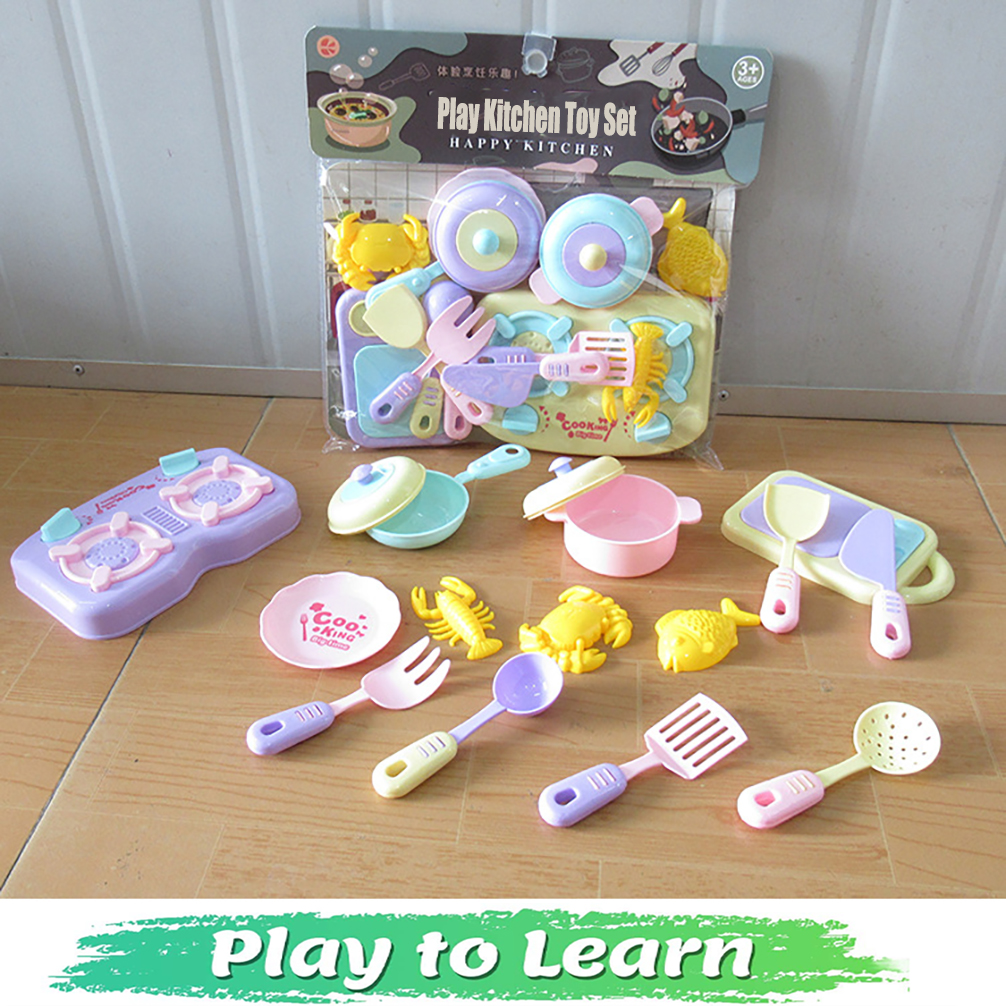 SAYLITA Play Kitchen Toy Set for Kids, 13Pcs Pretend Cooking Playset with Pot, Pan, Cooking Utensils and Play Food,Educational Learning Toy Birthday Christmas Gifts for Girls and Boys Ages 3+